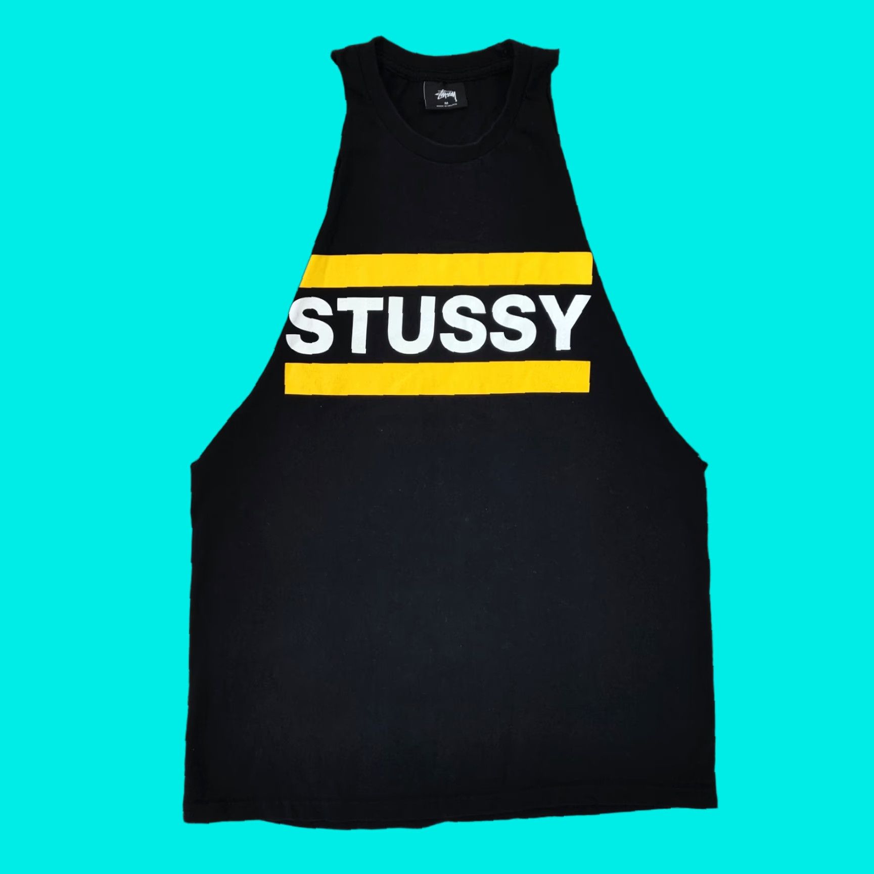 VINTAGE Stussy T-Shirt Men Medium Sleeveless Tank Top 90s Black California Hip Hop Logo