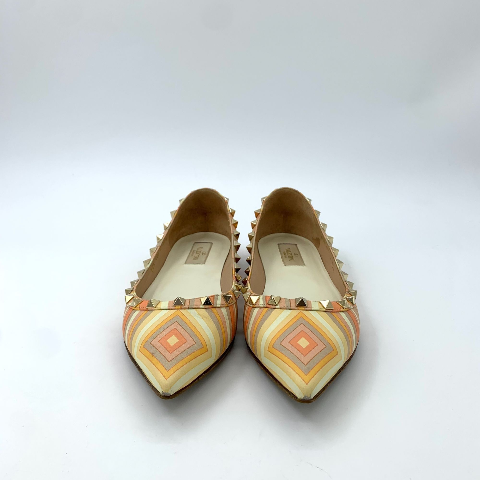 Valentino Valentino Rockstud Striped Leather Pointed-Toe Ballet Flats Size US 6.5 / IT 36.5 - 2 Thumbnail