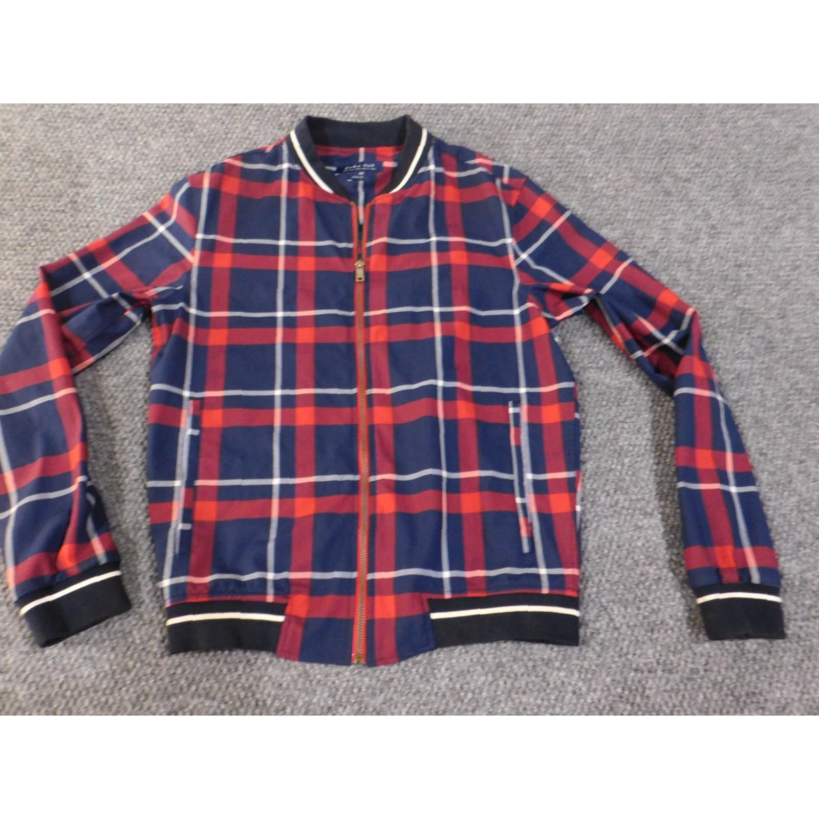 Zara Jacket Men Bomber City Red Slim Fit Zip Plaid Mid-Length Casual Lined Softshell Stretch Regular Size S