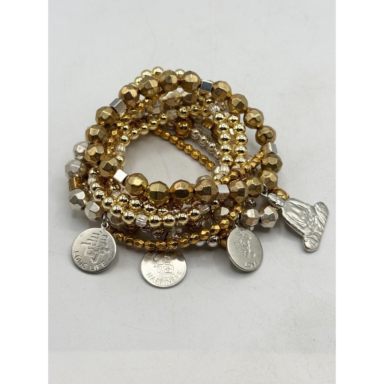 Other Vintage silver gold eight strand stretch charm bracelet set Size ONE SIZE - 4 Thumbnail