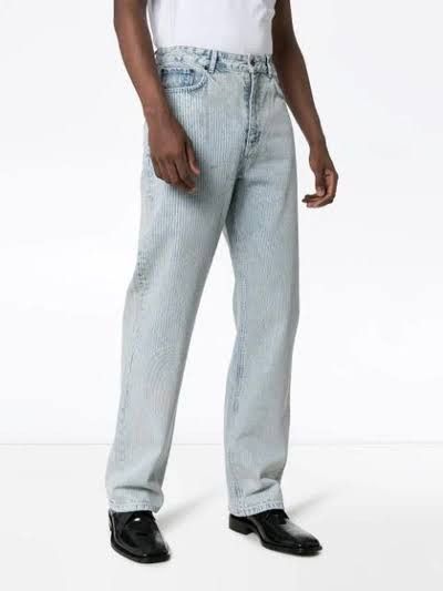 image of Yproject Striped Wide-Leg Jeans In White in Ice, Men's (Size 26)