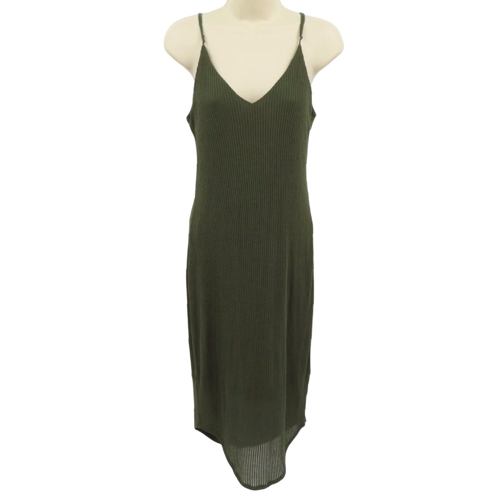 Express Express Womens Medium Green Ribbed Stretch Spaghetti Strap V Neck Midi Dress Size M / US 6-8 / IT 42-44 - 2 Thumbnail