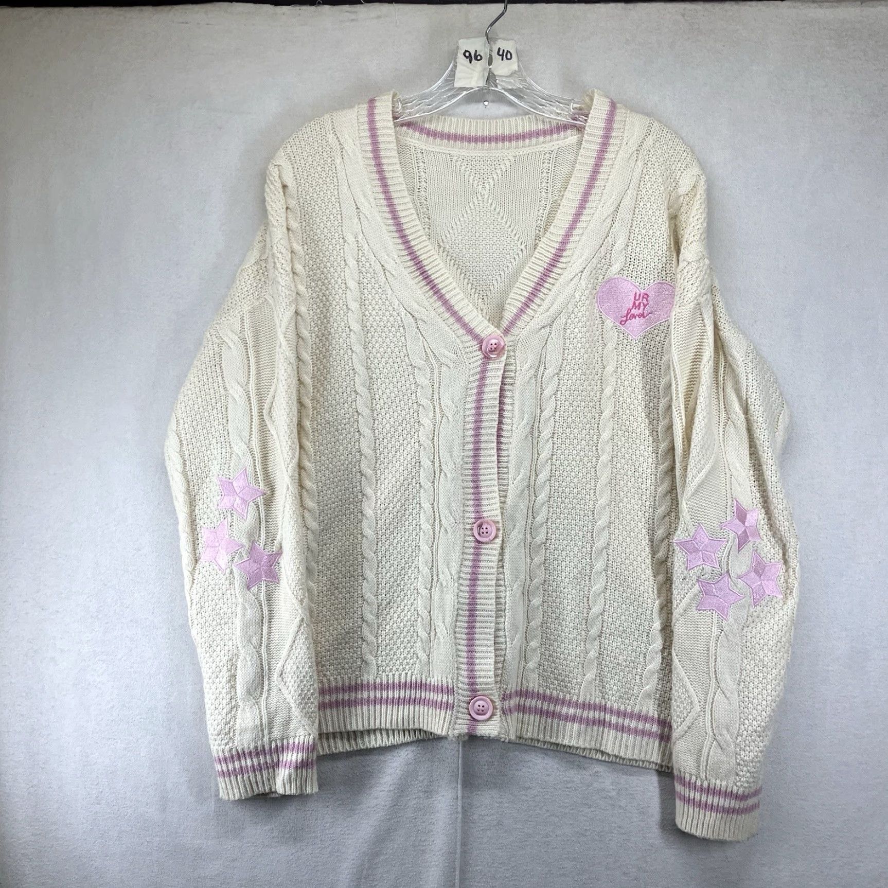 Vintage Lover Cardigan Pink Heart Embroidery Taylor Swift Knit V-Neck Button Loose Fit Womens Cardigan 1989 TV Stars Winter 2024 Vintage Style TS MED Size M / US 6-8 / IT 42-44 - 2 Thumbnail