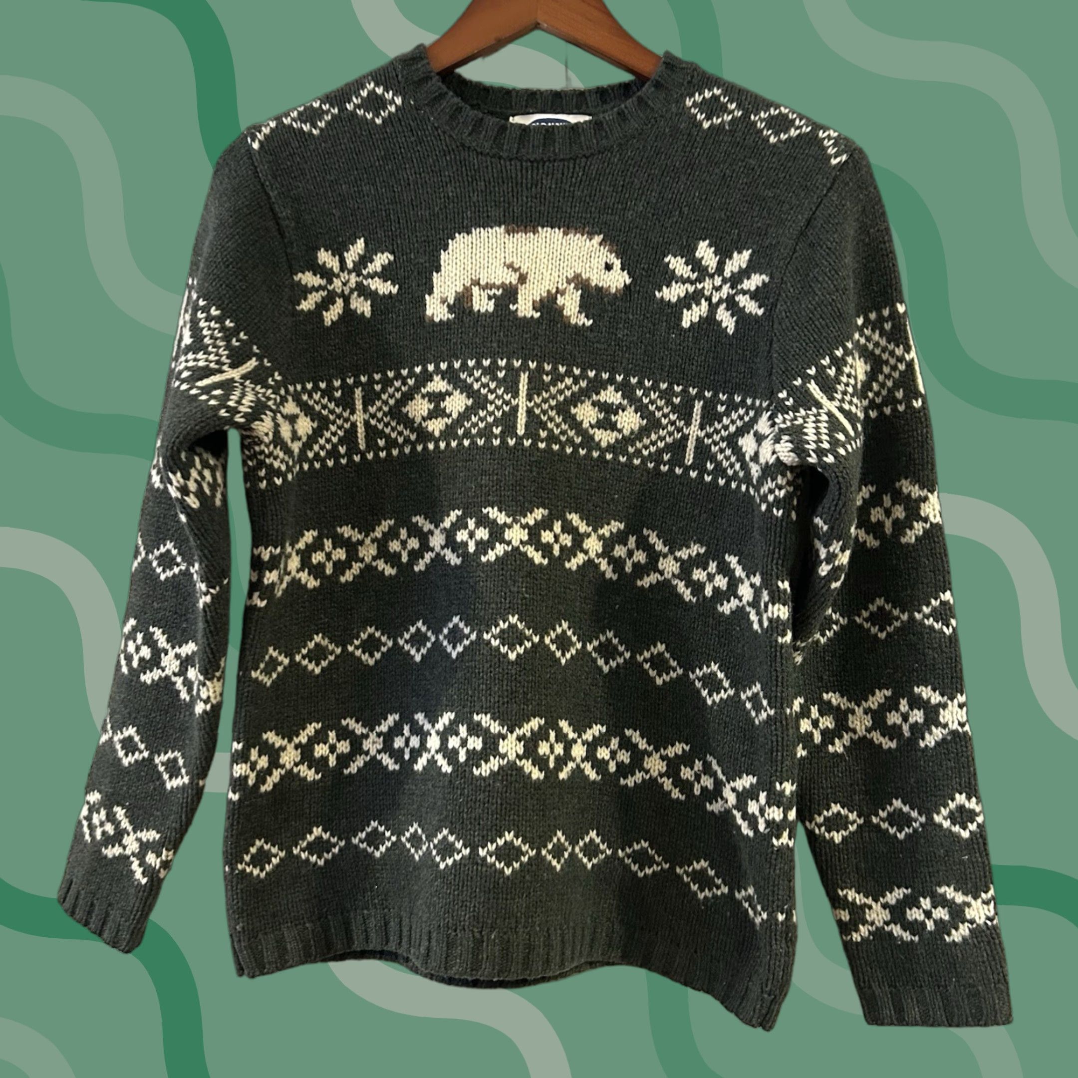 Old Navy VINTAGE Old Navy Mens XS Sweater Knit Wool Fair Isle Olive Green Crew Neck Pullover Christmas Winter Holiday Ski Mens Size US XS / EU 42 / 0 - 1 Thumbnail