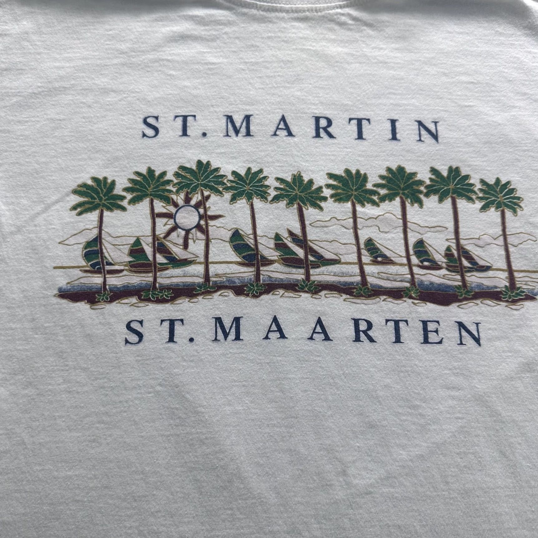 Vintage VINTAGE Caribbean T's Shirt Mens Small White Graphic Tee St Martin St Maarten Beach Travel Cat Art 90s Mens? Size US S / EU 44-46 / 1 - 2 Thumbnail