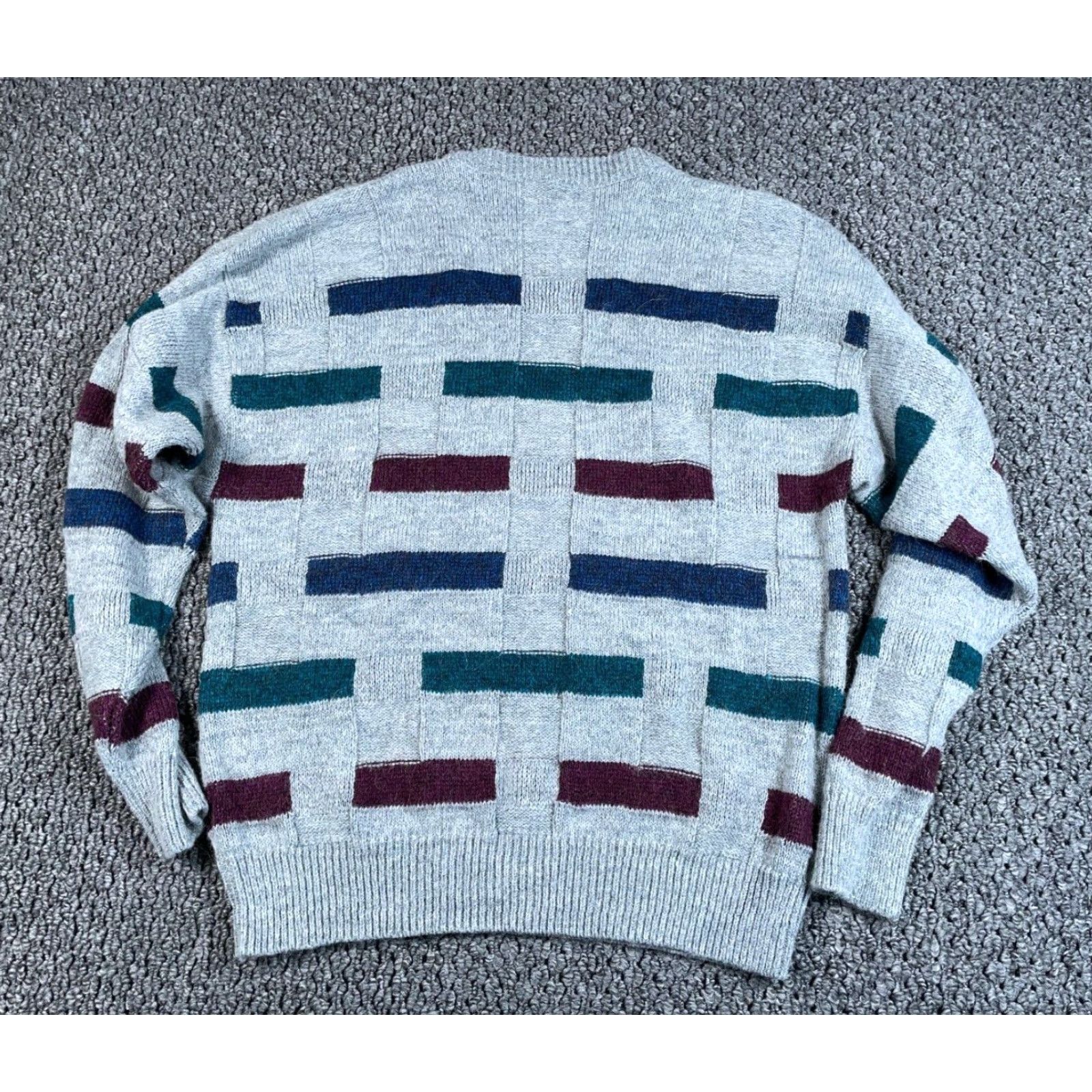 Vintage VTG Vintage Sweater Geometric Pattern Adult Large Gray Red Blue Knit Crew Neck Pullover 80s 90s Dad Mens Size US L / EU 52-54 / 3 - 2 Thumbnail
