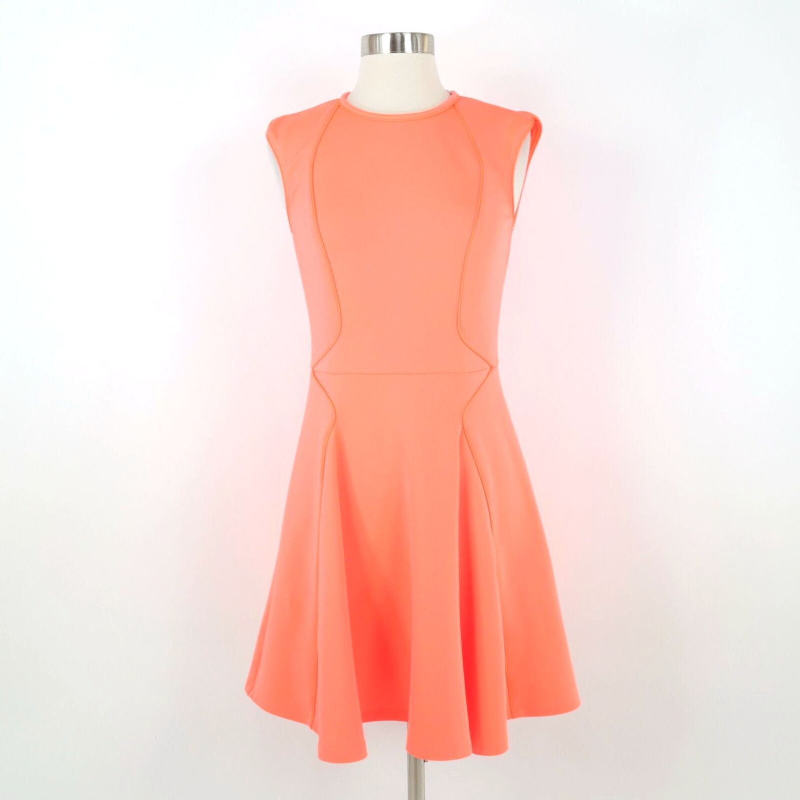 image of Ted Baker Fit & Flare Skater Dress Womens T2 Us4/6 Neon Orange Scuba Wispar in White (Size Small)