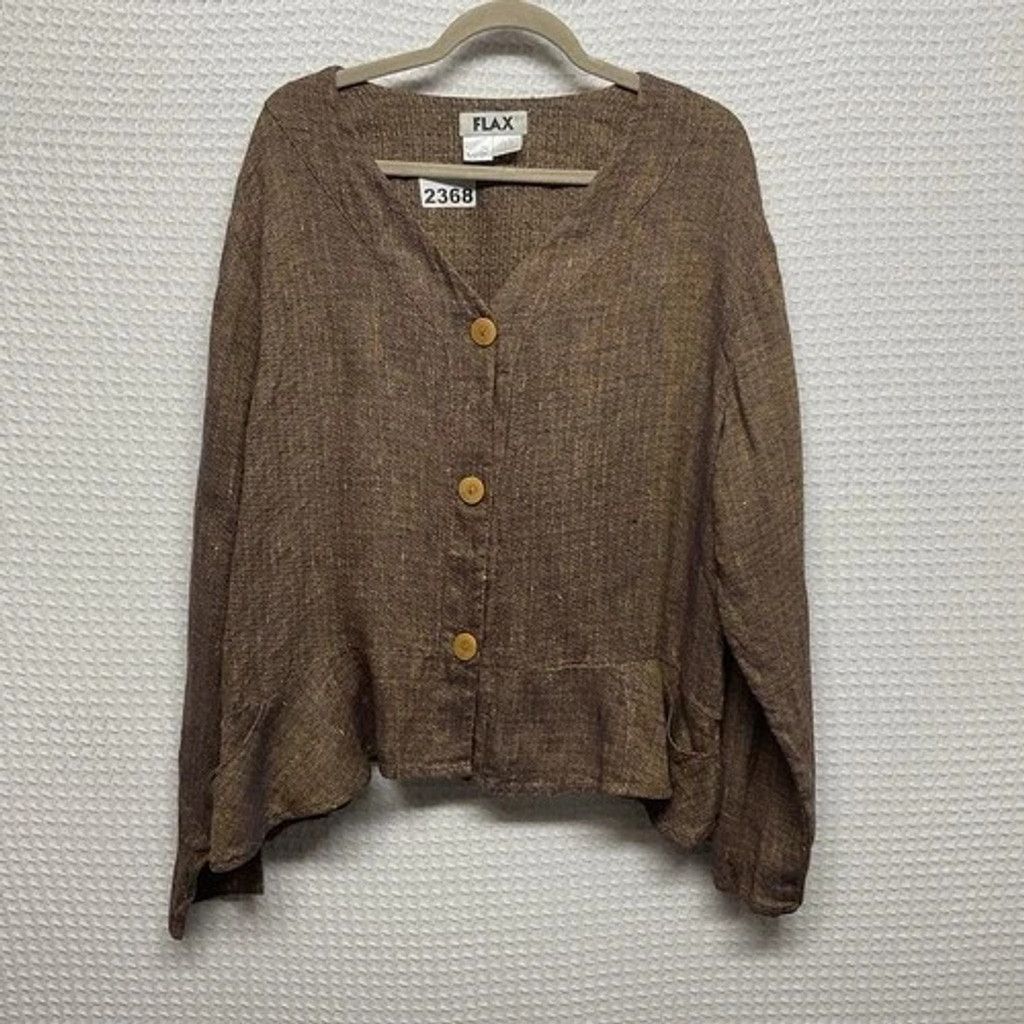 FLAX Flax Linen Peplum Button Front Blouse Jacket Shirt Women XL Size XL / US 12-14 / IT 48-50 - 1 Thumbnail