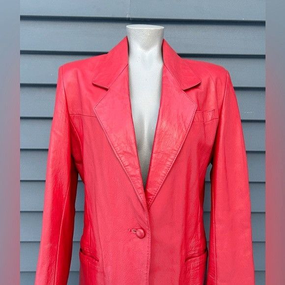 Other Vintage Reed Sportswear Red Soft Leather Blazer Jacket Size M / US 6-8 / IT 42-44 - 2 Thumbnail