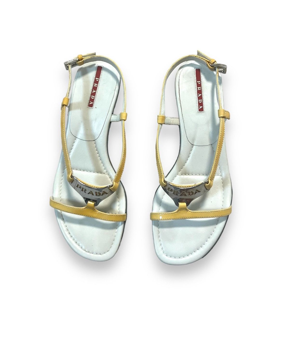 Prada Prada yellow kitten heel with silver plate Size US 6 / IT 36 - 1 Thumbnail
