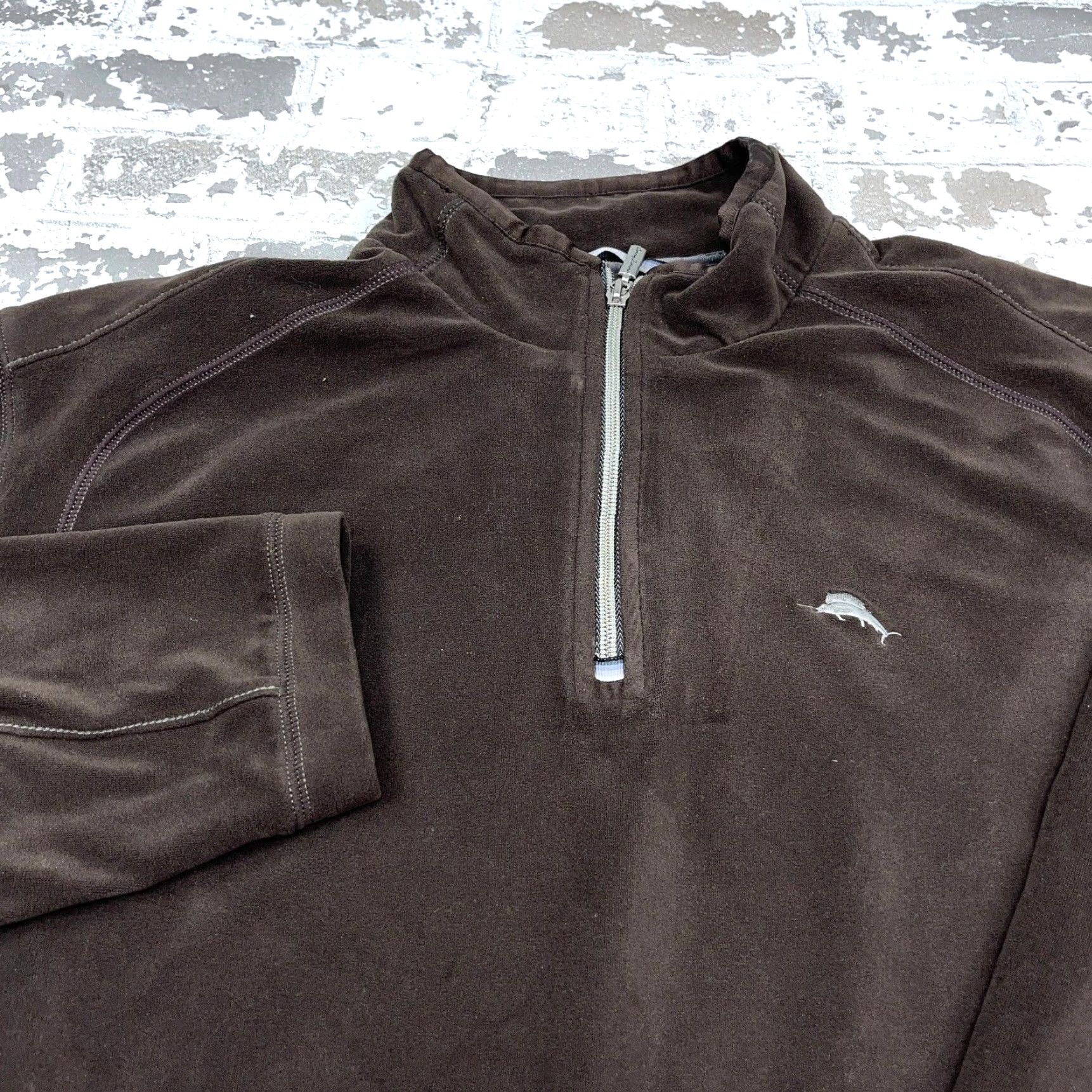 Tommy Bahama VINTAGE Tommy Bahama Sweater Men XL Brown Pullover Velour Quarter Zip Knit Shirt All Seasons Size US XL / EU 56 / 4 - 2 Thumbnail