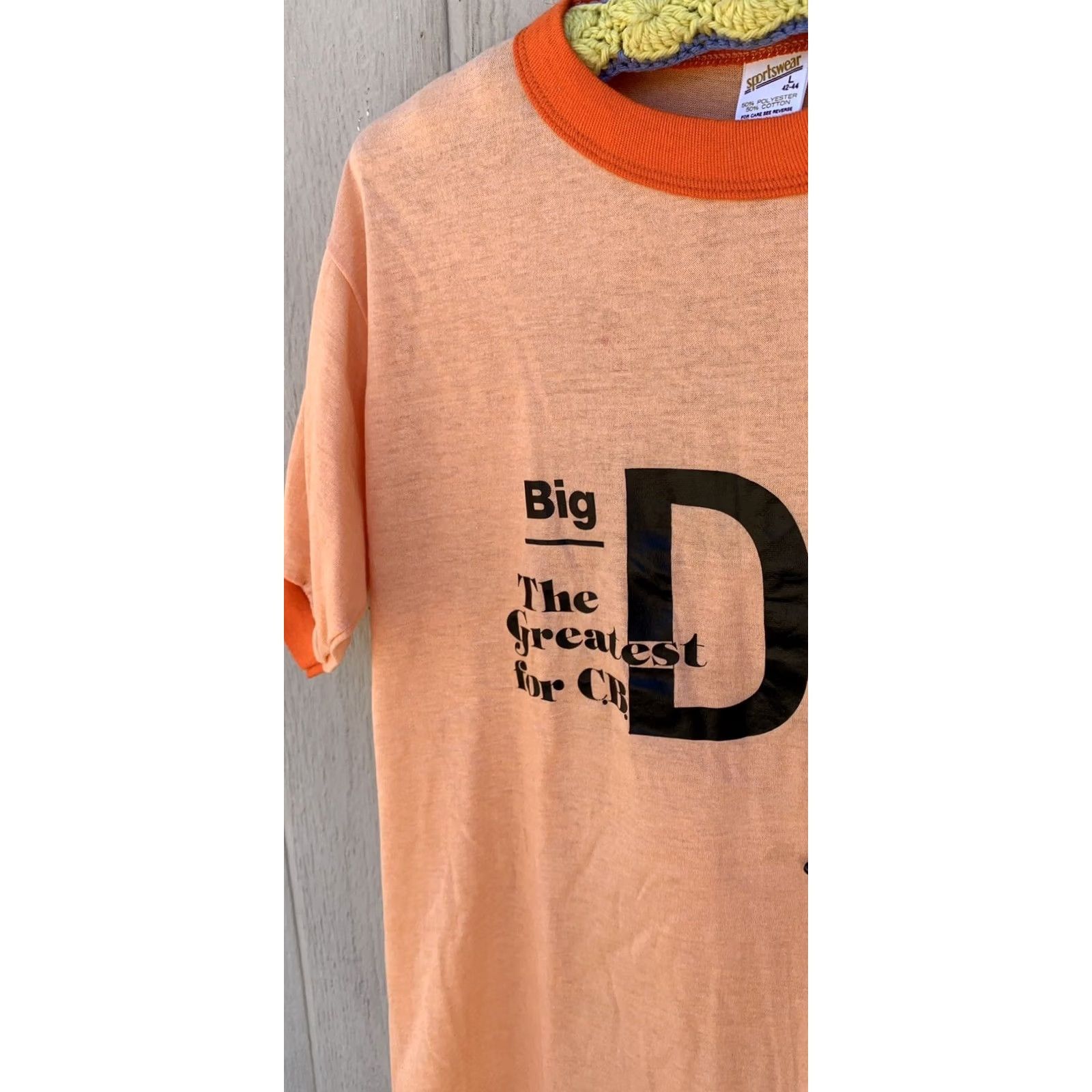 Vintage VINTAGE CB radio T-Shirt Big D Super Convention Dallas Texas 1981 Ringer Tee L Orange Men's Shirt 1980s 80s Cowboys Boys Girls Mens Womens Size US L / EU 52-54 / 3 - 7 Thumbnail
