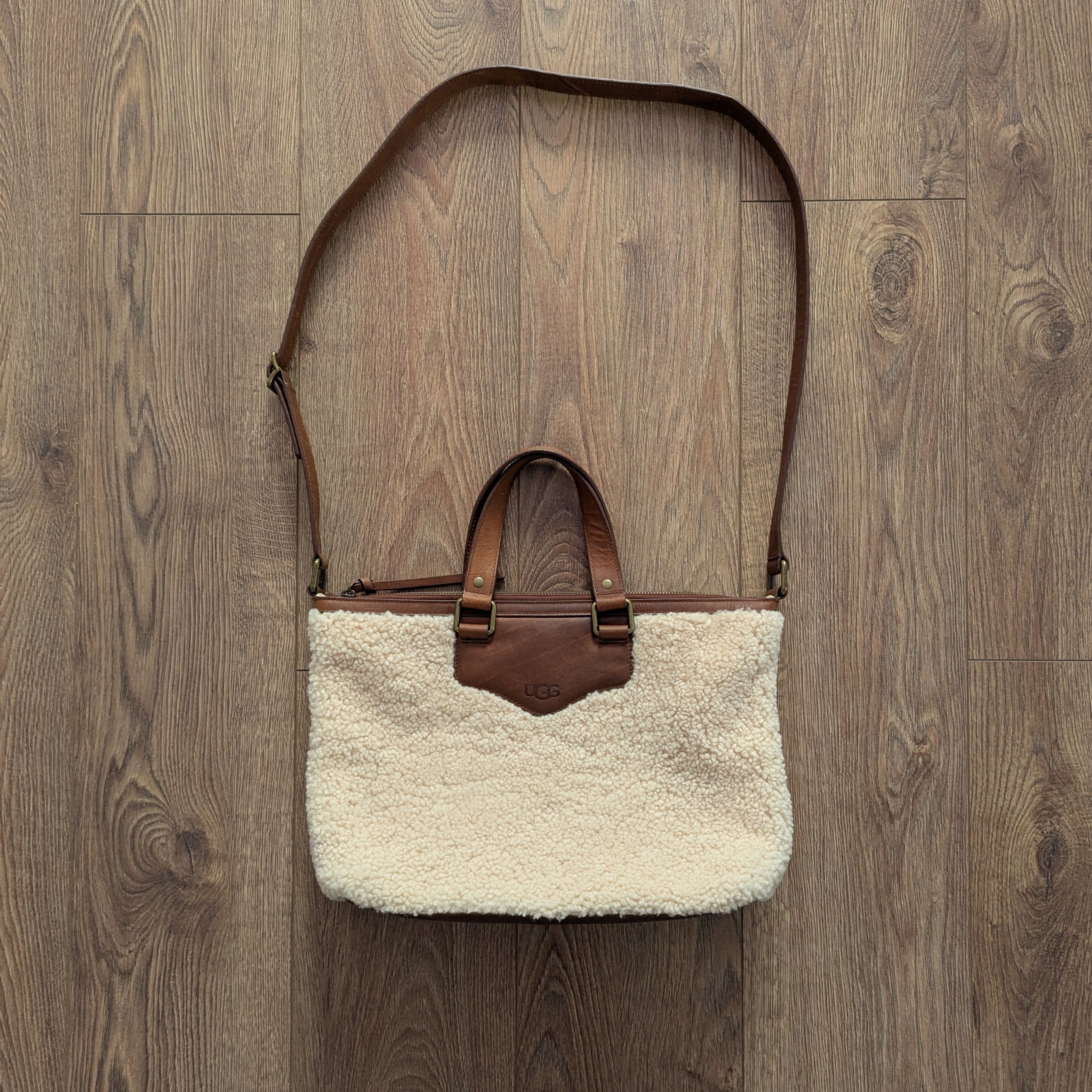 Australia Eva Shearling & Leather Satchel Brown Handbag in Beige, Women's