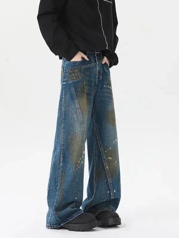 Japanese Brand Retro loose wide leg splashed ink jeans Size US 32 / EU 48 - 1 Thumbnail