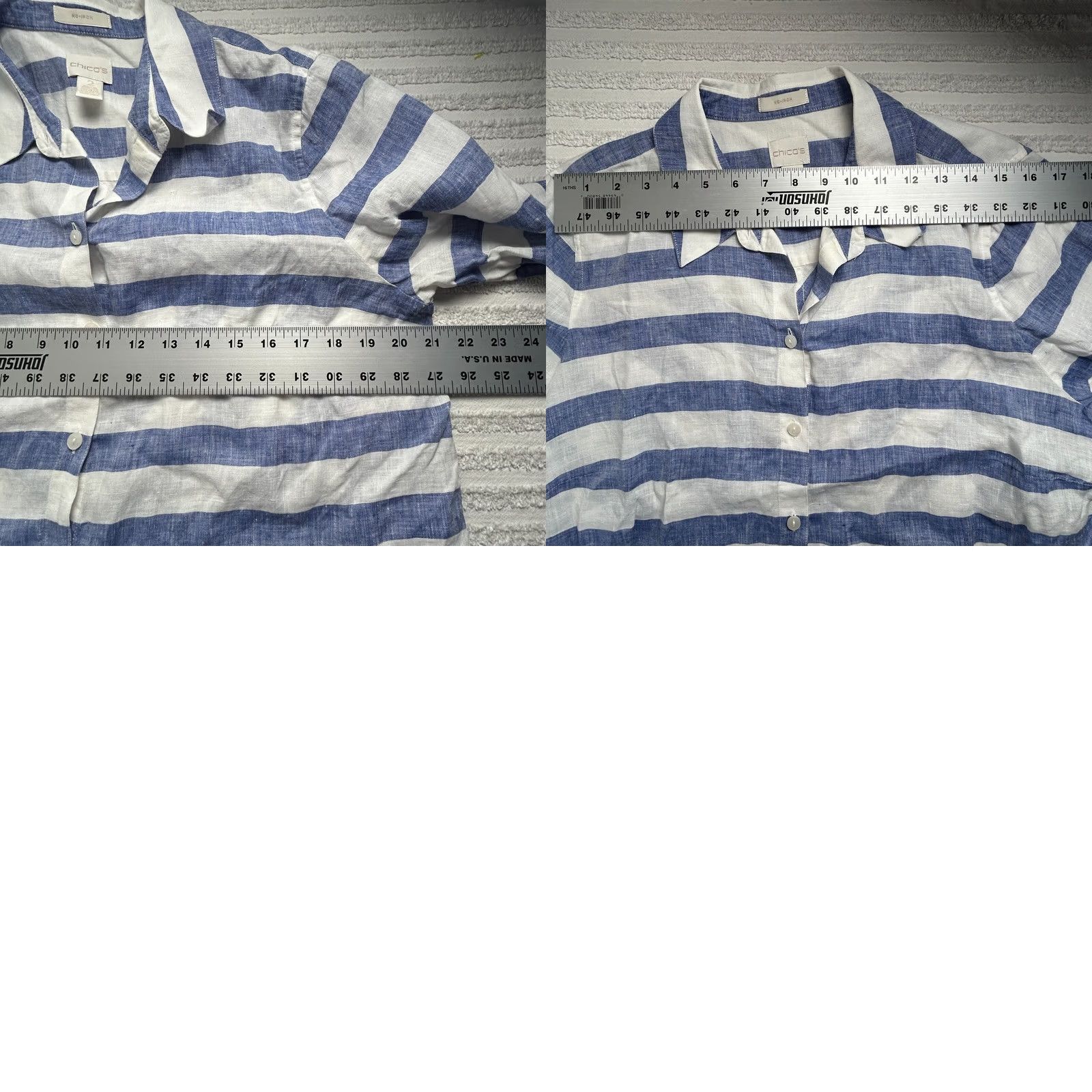Vintage Chico's Shirt Striped Blue White Button-Down Non Iron Linen 2 XS? Size XS / US 0-2 / IT 36-38 - 8 Thumbnail