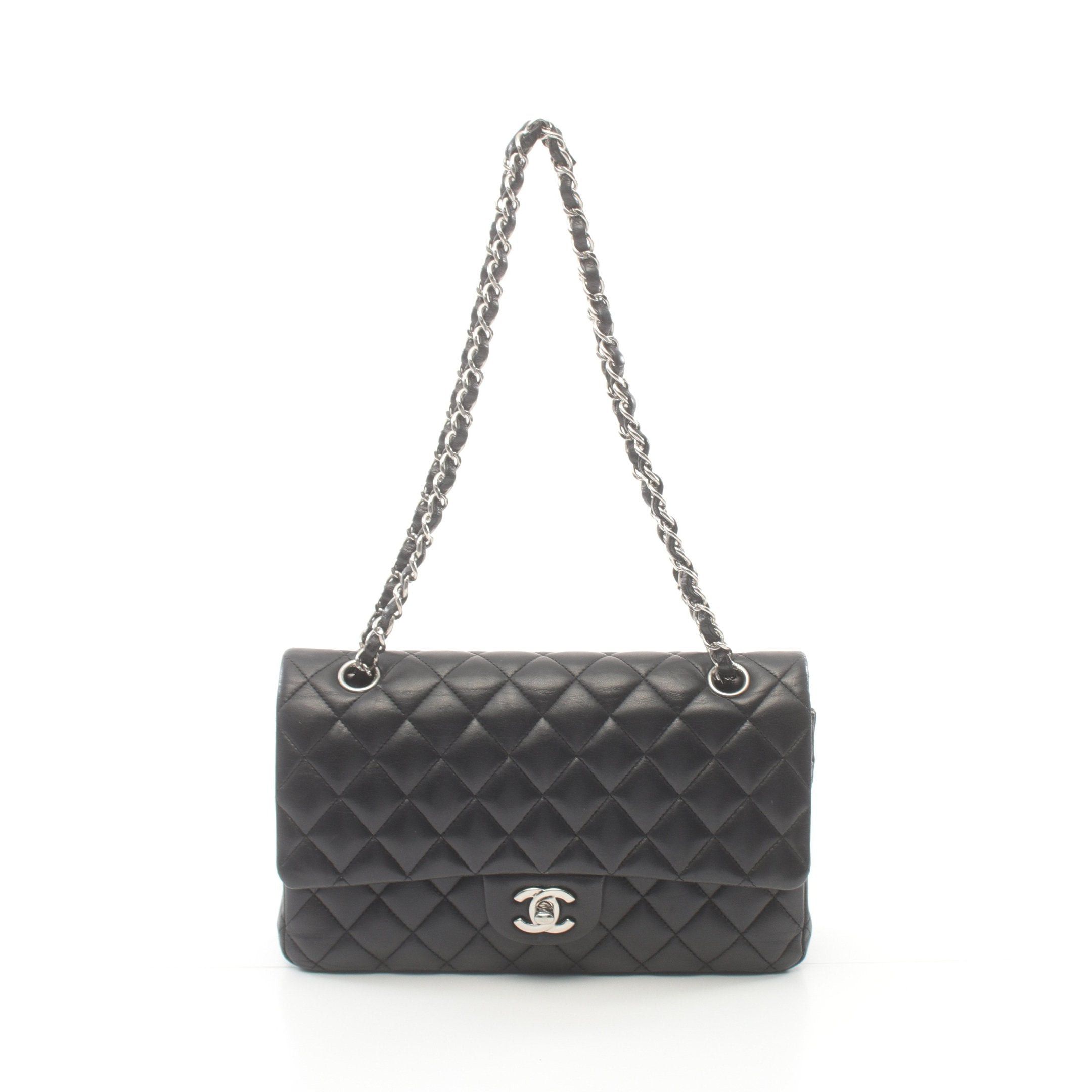 Chanel Chanel Matelasse Double Flap Chain Shoulder Bag Lambskin Black Silver Hardware Size ONE SIZE - 1 Thumbnail