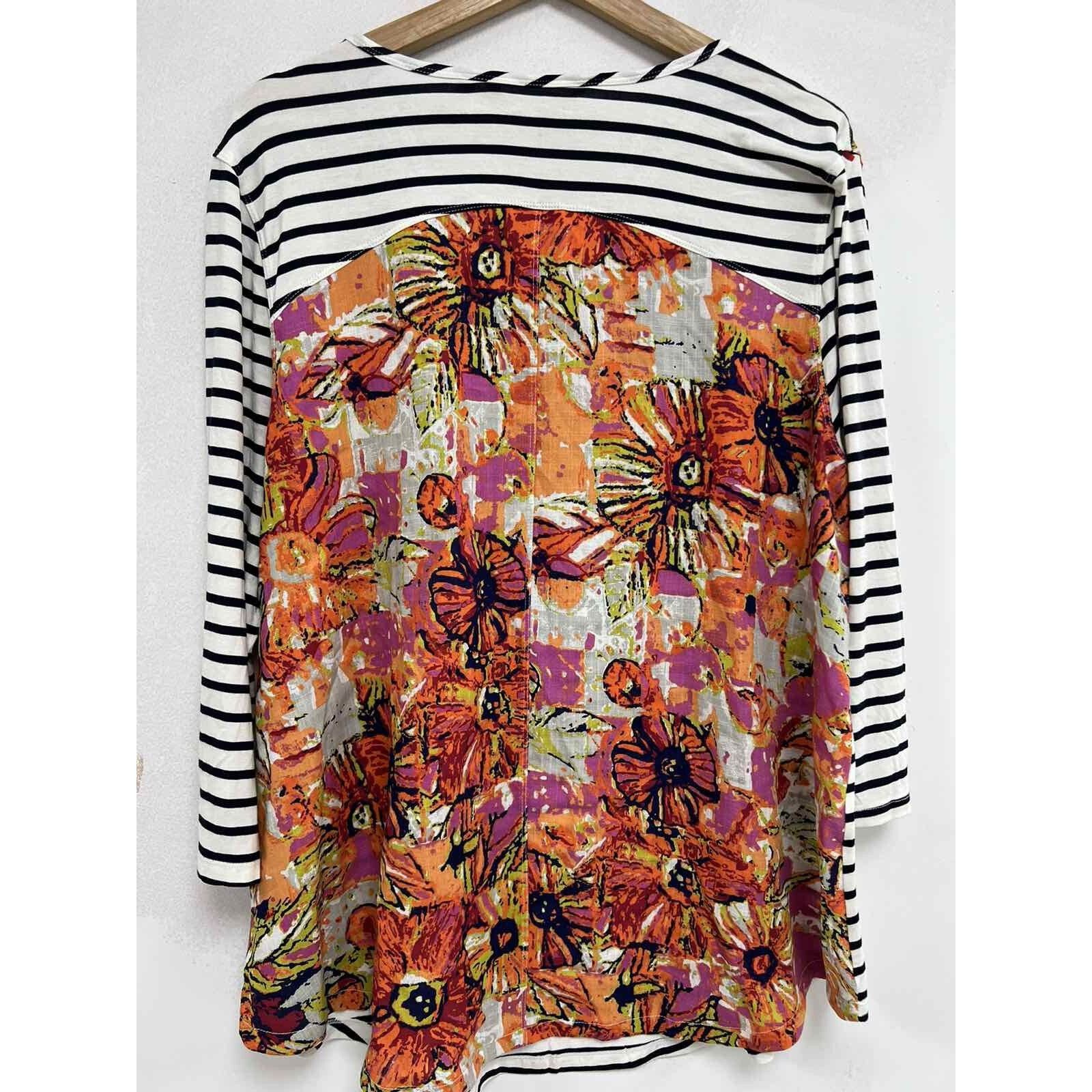 Soft Surroundings Soft Surroundings Striped Front Floral Top Size XL A000003 Size XL / US 12-14 / IT 48-50 - 5 Thumbnail