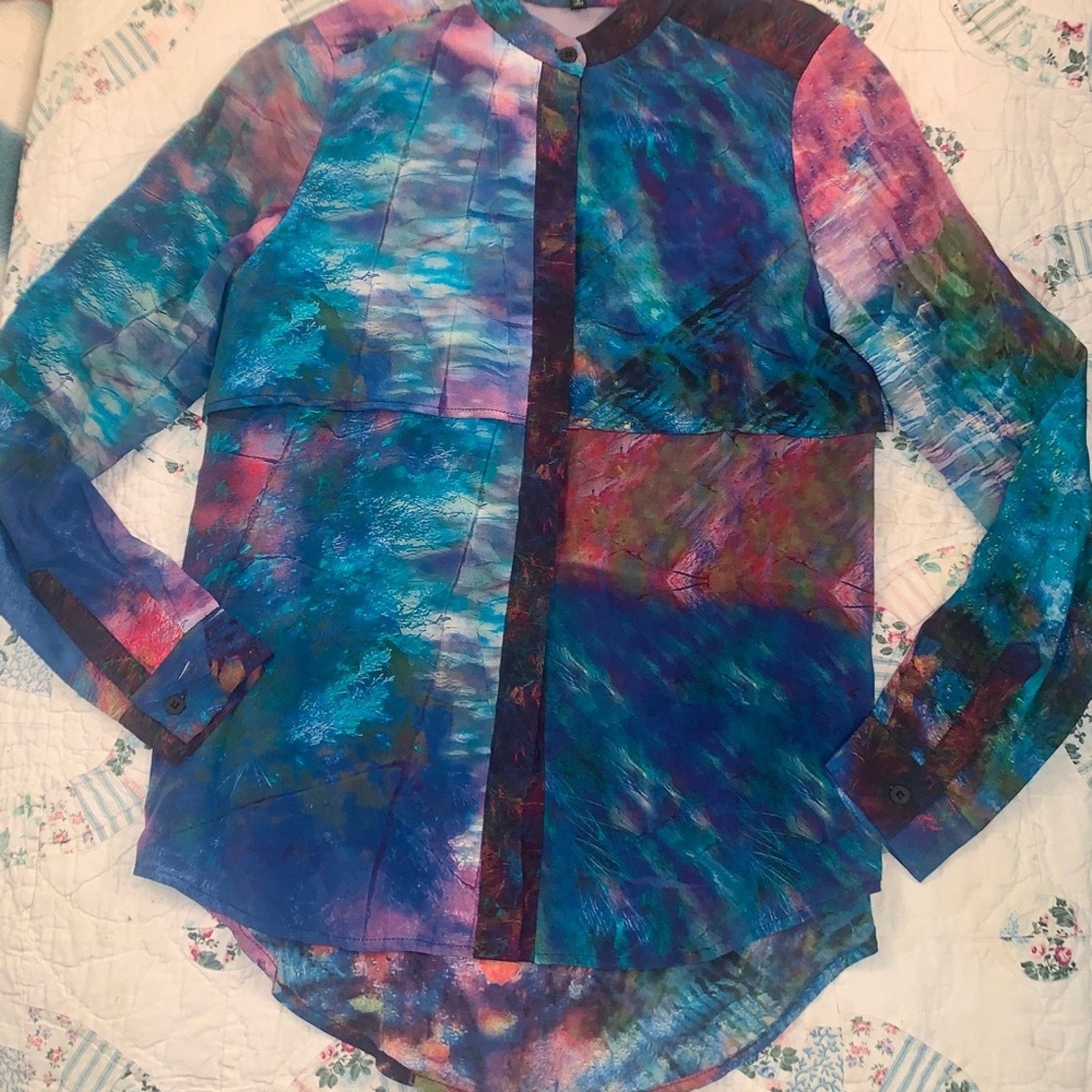 Other NEW ABSTRACT WATERCOLOR PATCHWORK SILK LAYERED BLOUSE Size XS / US 0-2 / IT 36-38 - 7 Thumbnail