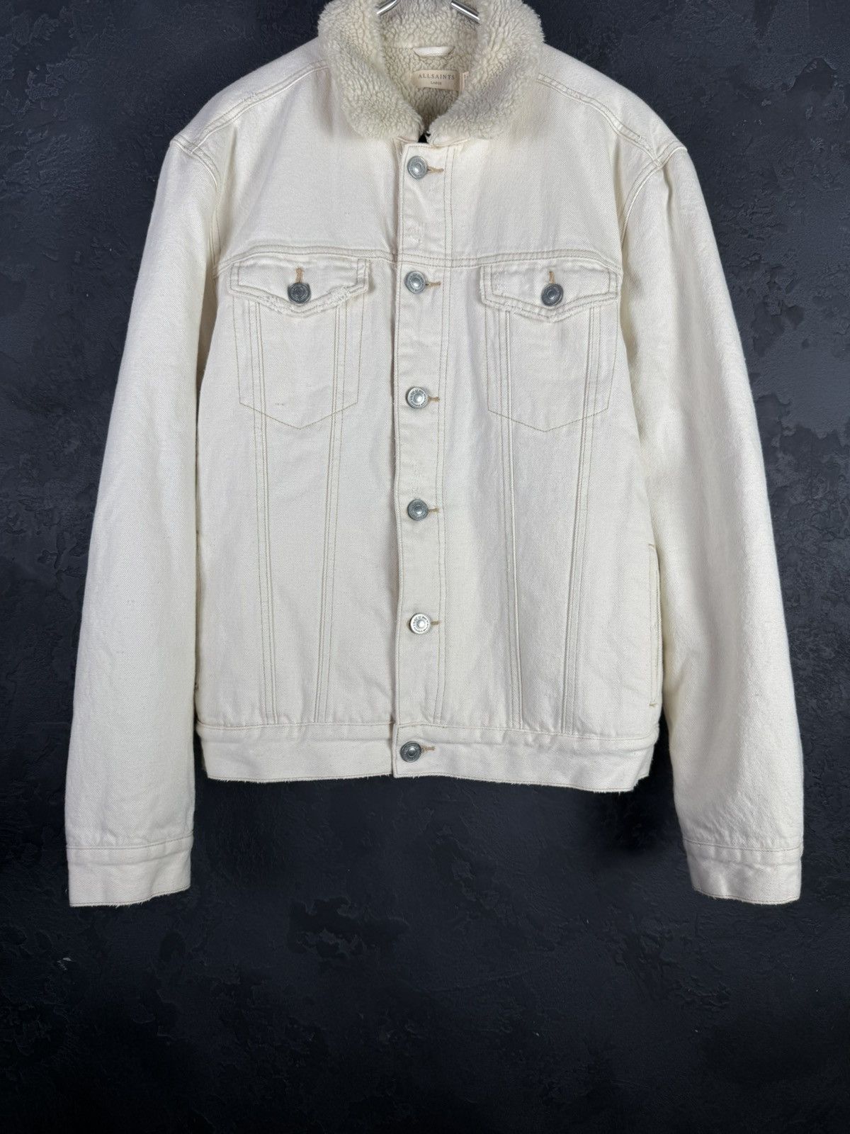 Allsaints AllSaints Mens Cream Cotton Sherpa Lined Denim Jacket Size US L / EU 52-54 / 3 - 5 Thumbnail