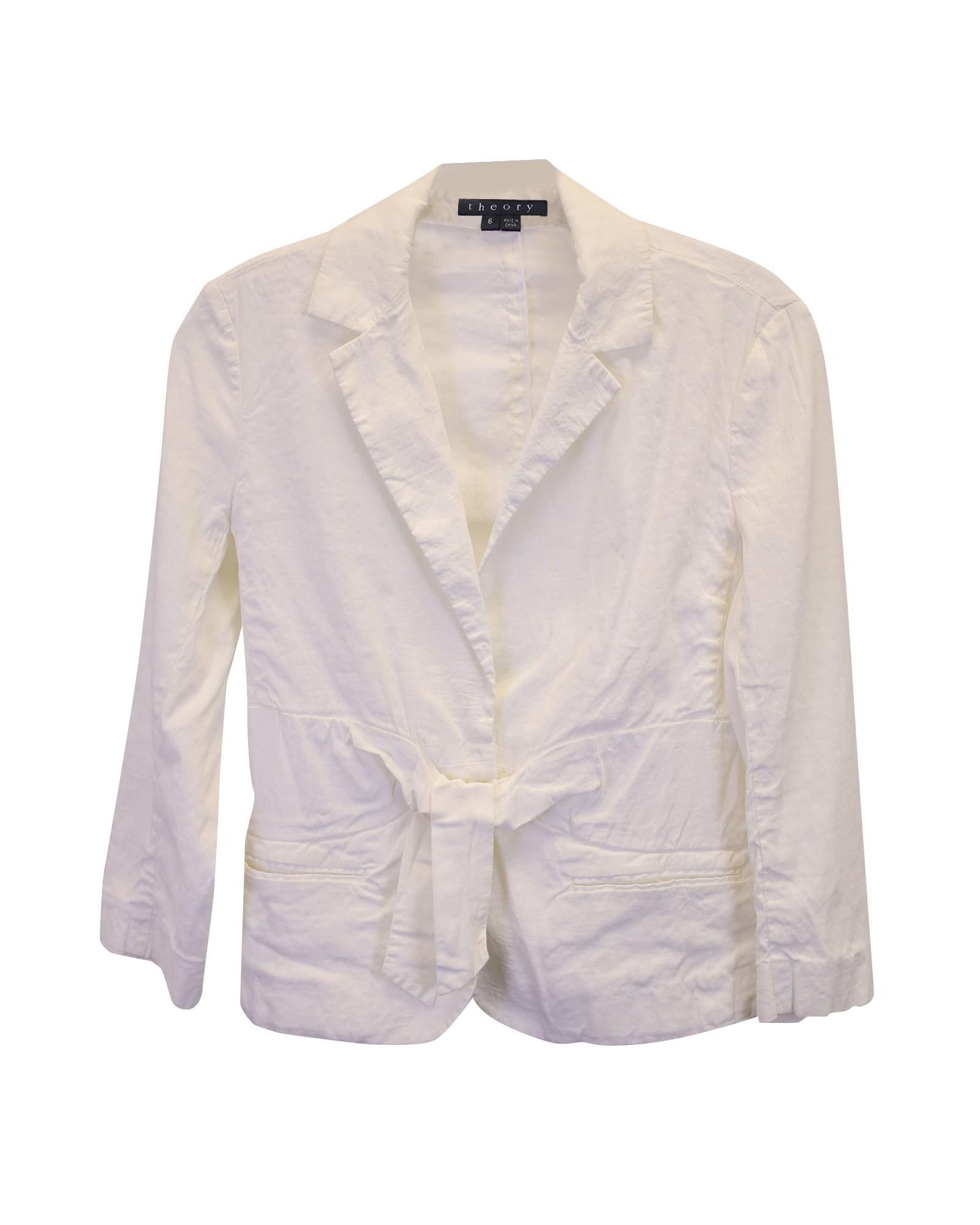 image of Tie-Front White Linen Blazer By Theory, Women's (Size Medium)