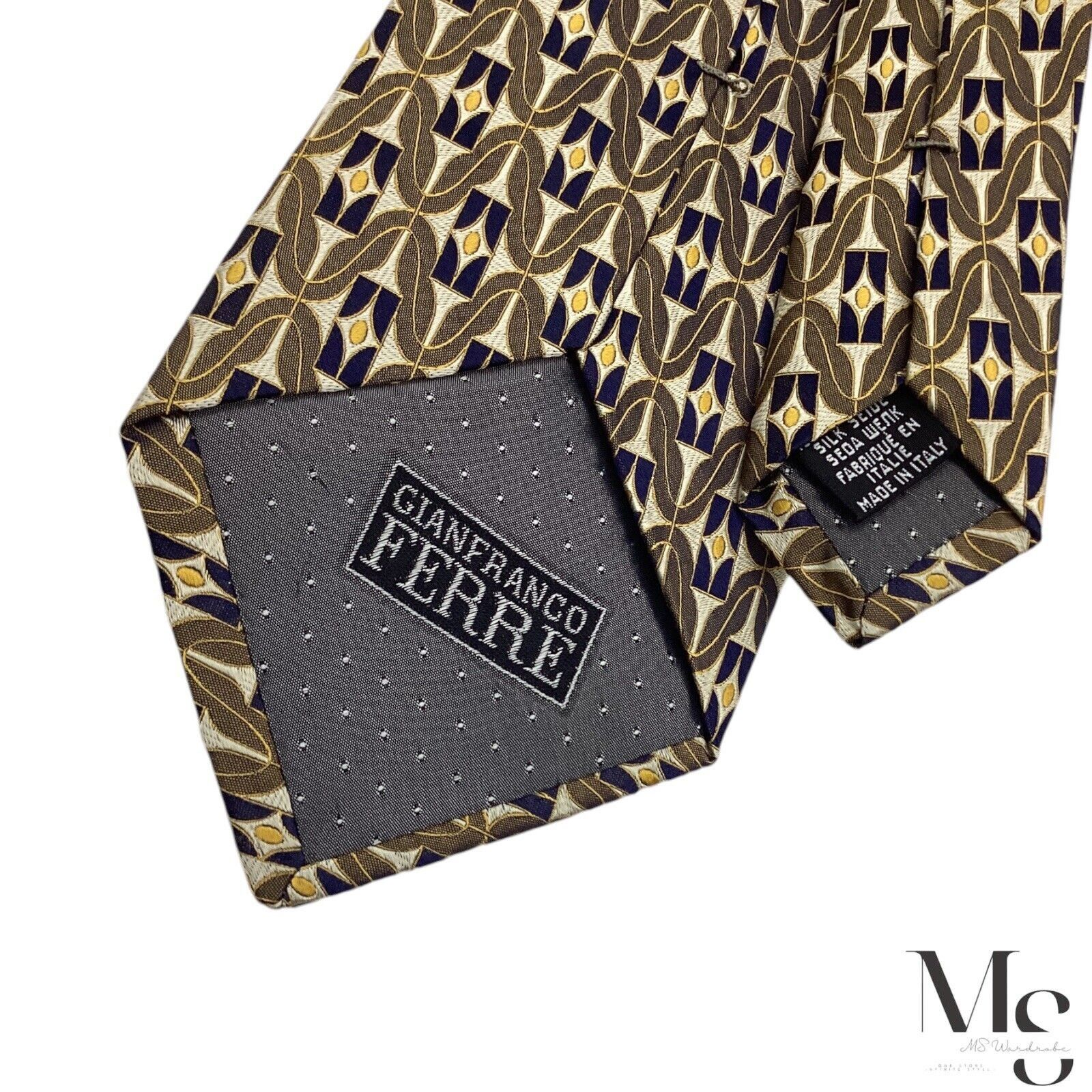 Gianfranco Ferre GIANFRANCO FERRE Gold Geometric Silk Tie Made In Italy W: 3. Size ONE SIZE - 5 Thumbnail