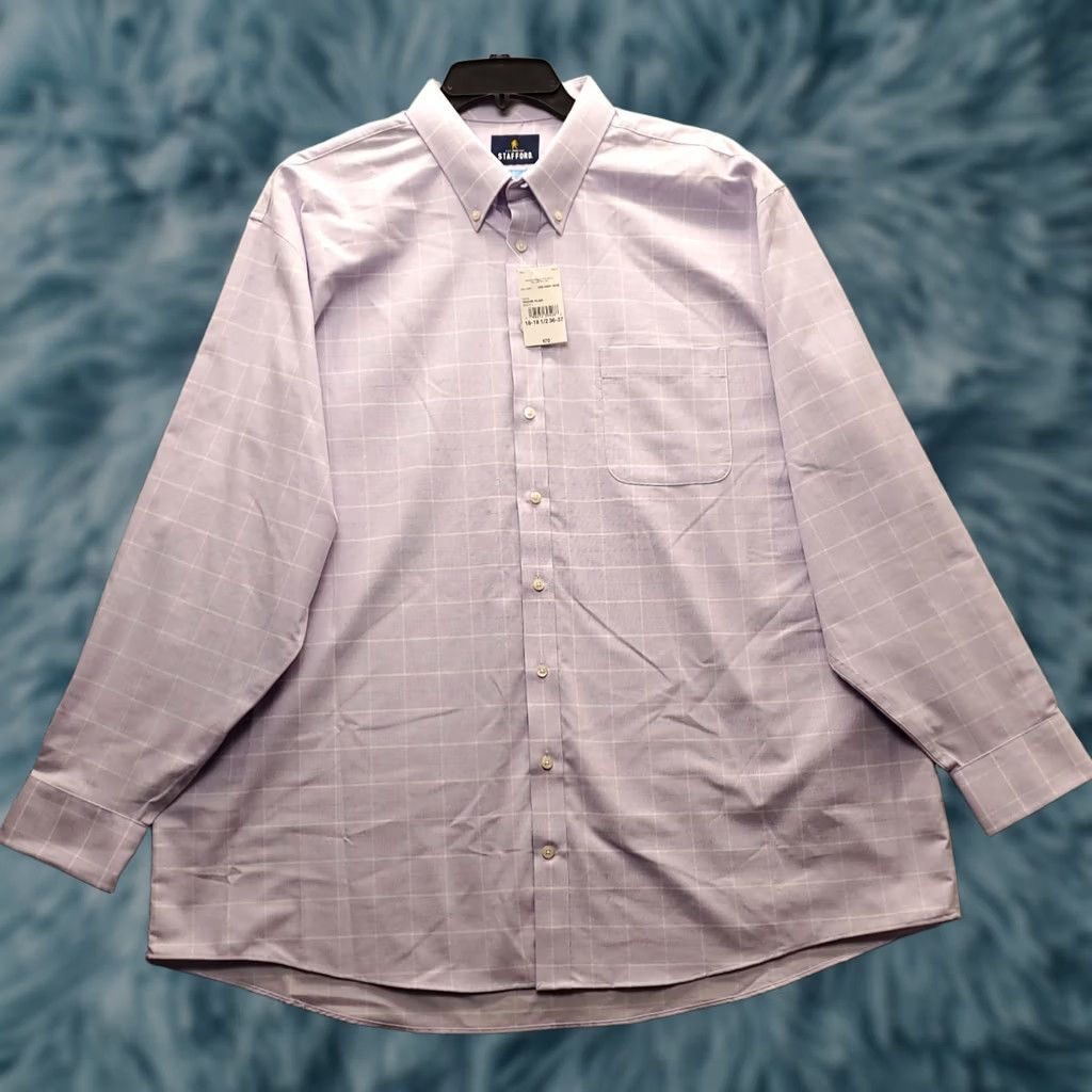 Stafford Stafford Mens Dress Shirt 2XL Multi Orchid Plaid Button Down Collared, Cotton, Long Sleeve, NWT, Big & Tall, Formal Business Shirt Size 48R - 1 Thumbnail