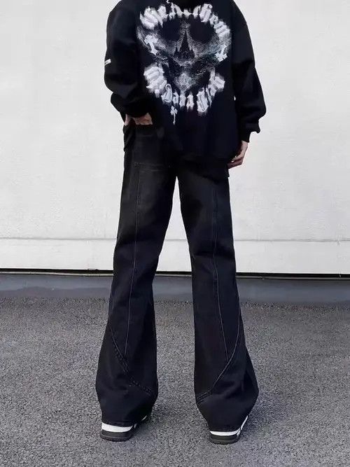 Jean High Street Vintage Washed Spliced Micro Flare Jeans Size US 34 / EU 50 - 4 Thumbnail