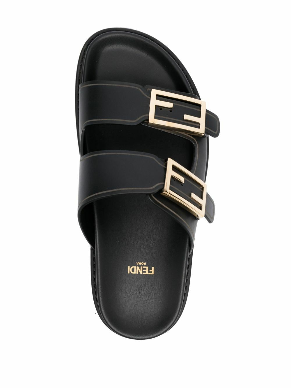 Fendi os11x0526 FF Leather Slides in Black Size US 6.5 / IT 36.5 - 2 Thumbnail