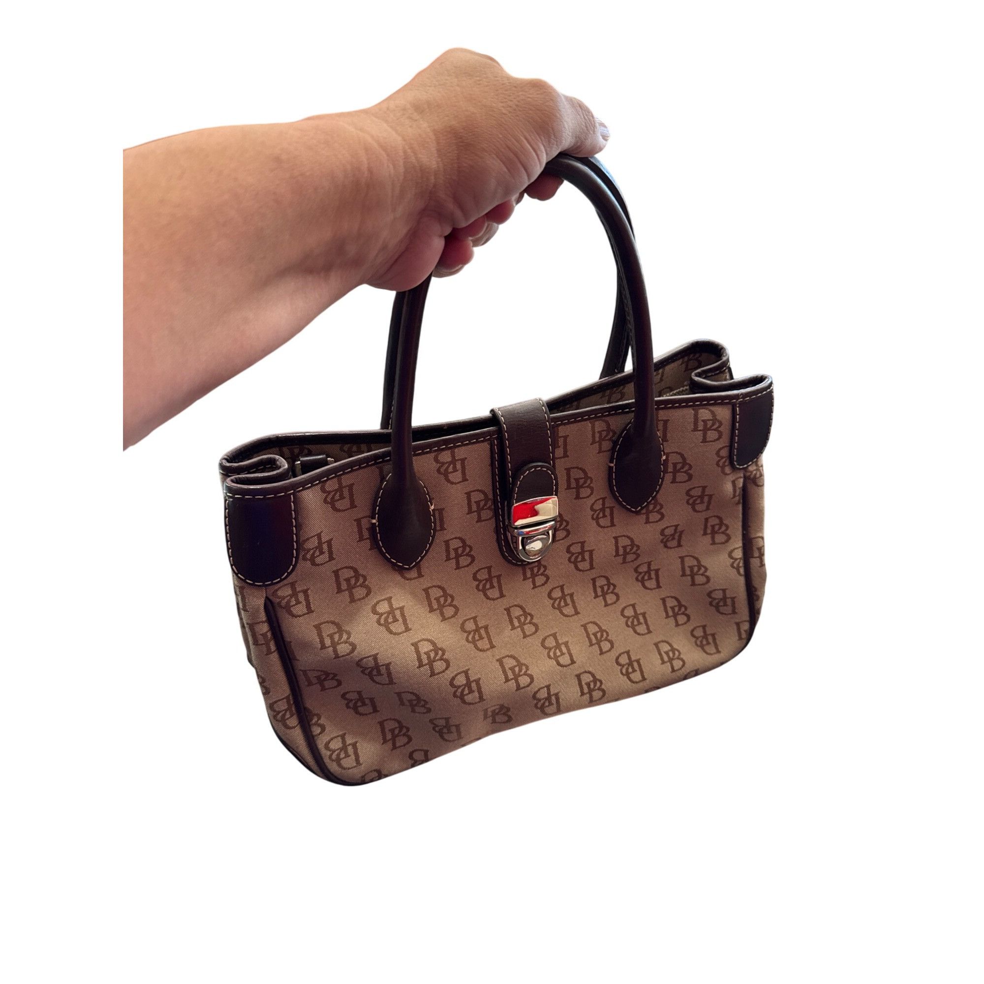 Dooney & Bourke Dooney Bourke womans Brown Leather Canvas Satchel Handbag SK Size ONE SIZE - 16 Thumbnail