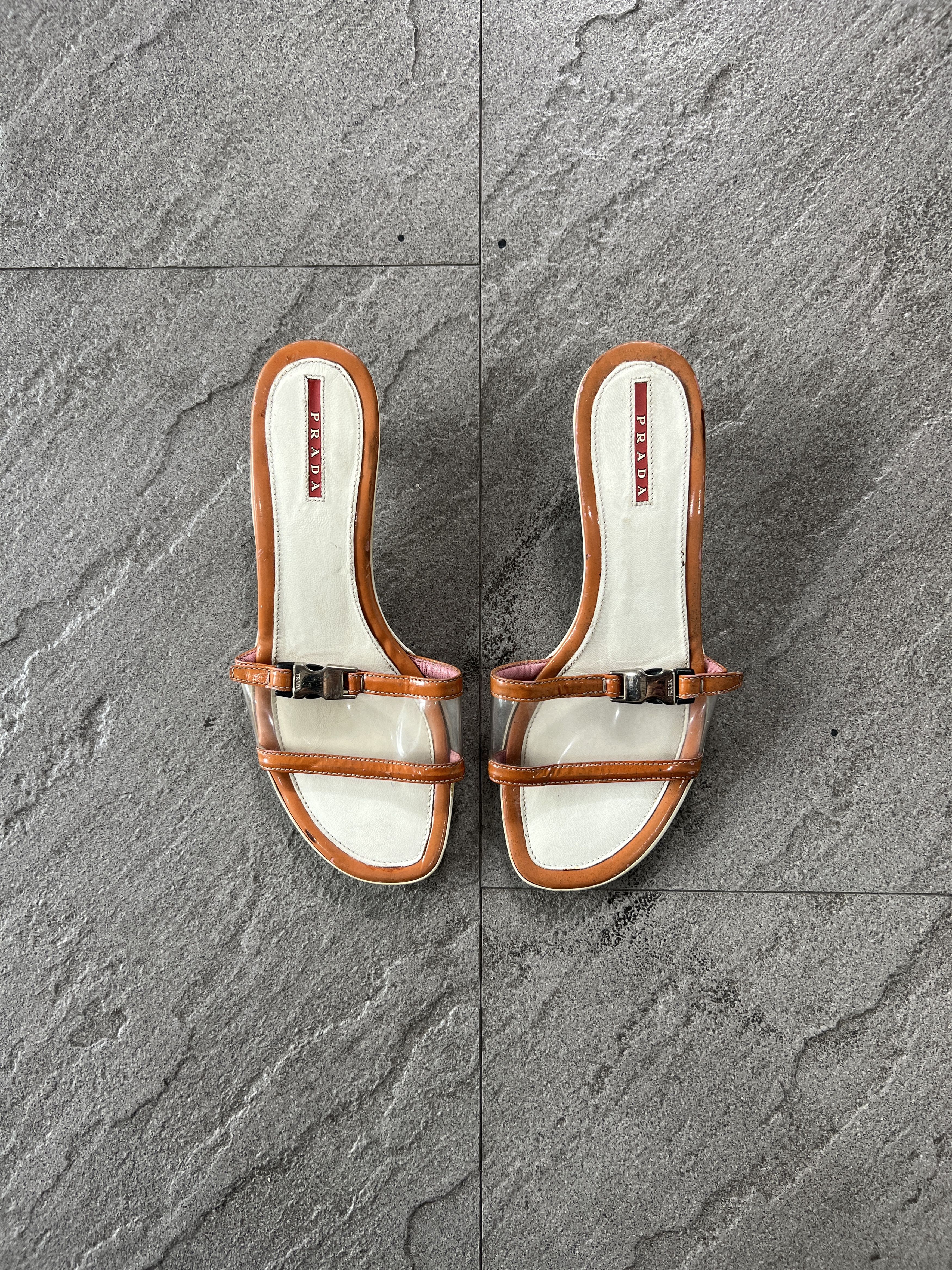 Prada Prada Clear PVC Leather Kitten Heel Slide Sandals 38 Size US 7.5 / IT 37.5 - 1 Thumbnail