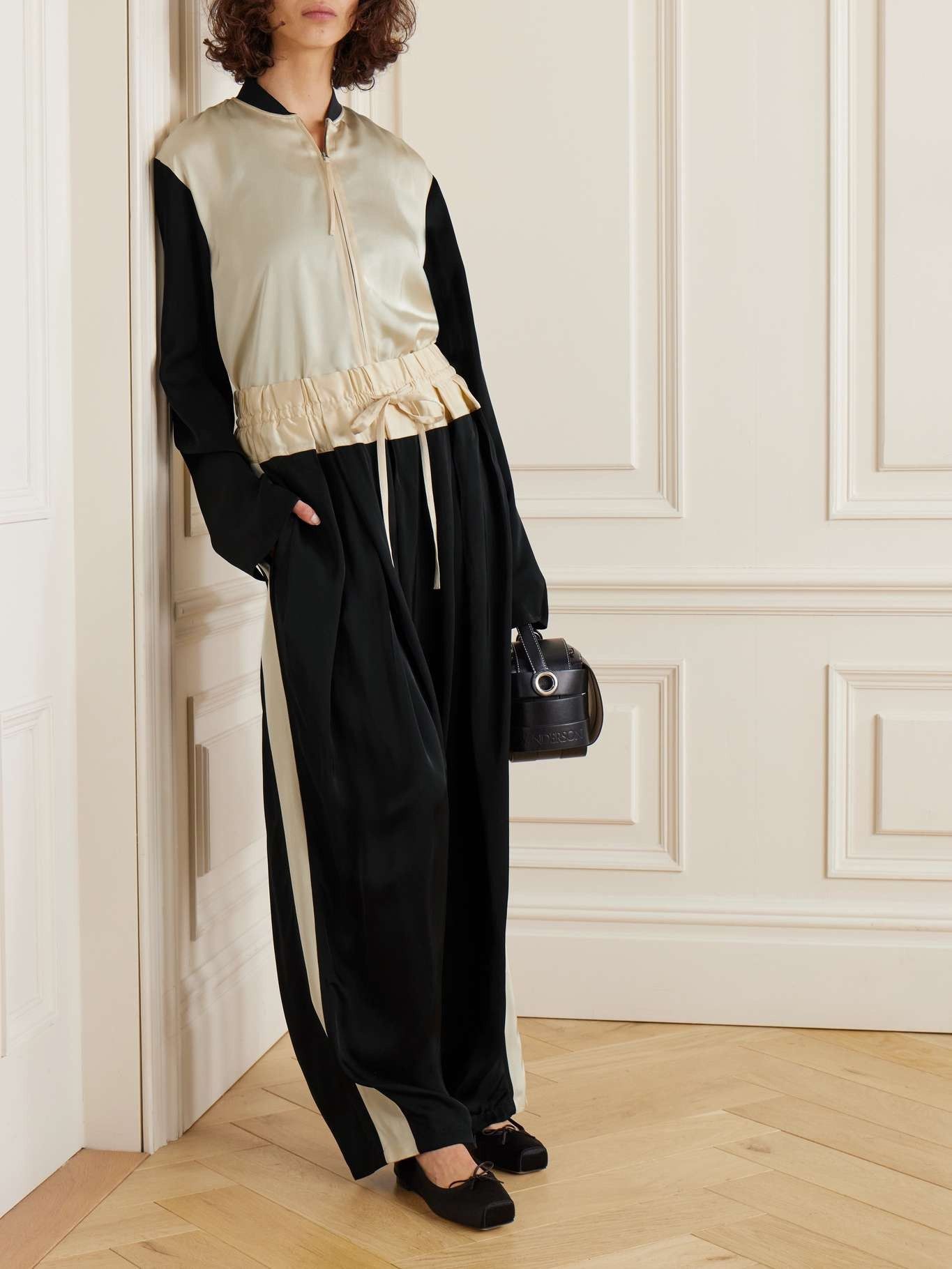Jil Sander o1mt1gz0625 Satin Pants in Black/Cream Size 25" / US 0 / IT 36 - 4 Thumbnail