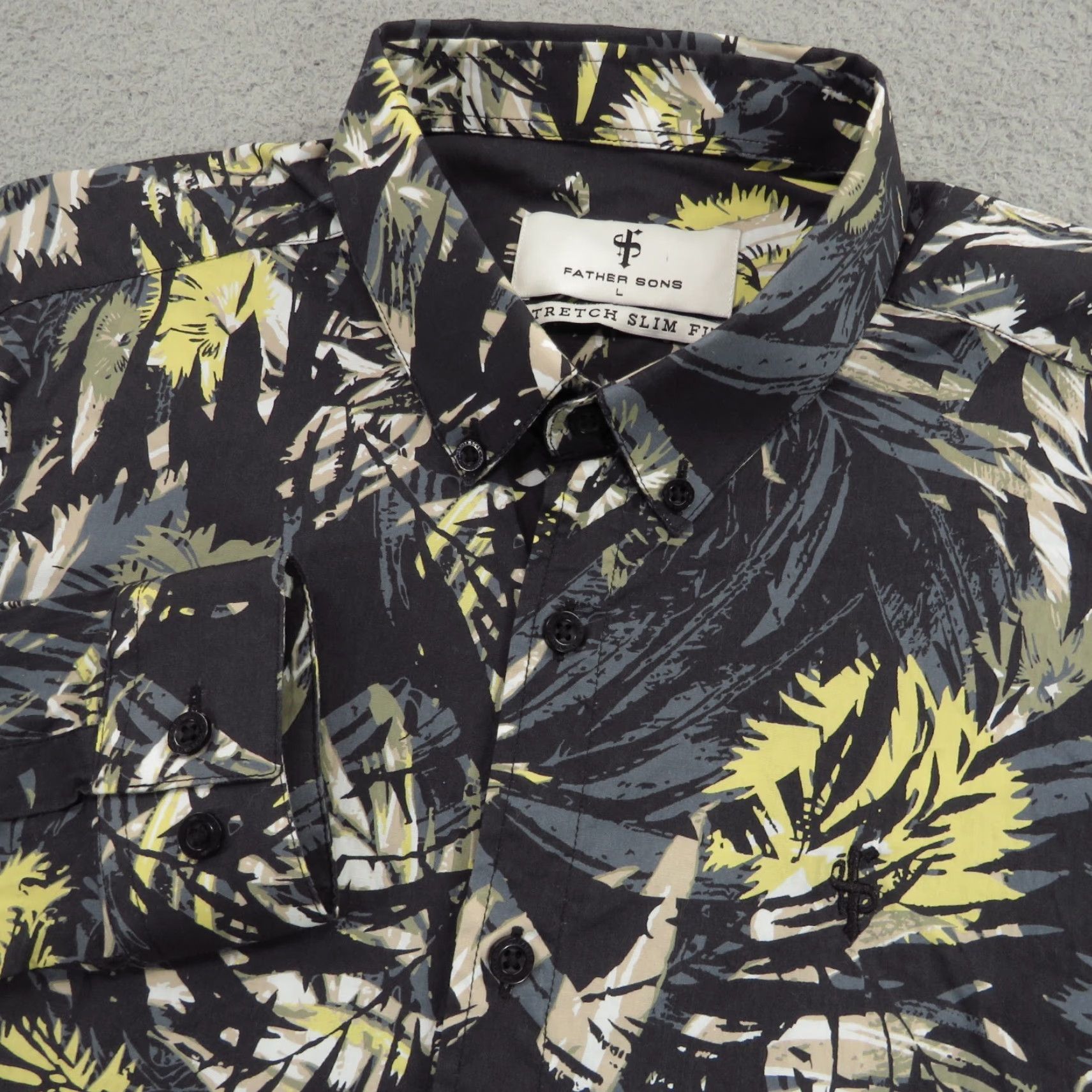 Vintage Father Sons Shirt Mens Large SLIM Fit Black Yellow Floral Graphic Button Down Size US L / EU 52-54 / 3 - 2 Thumbnail