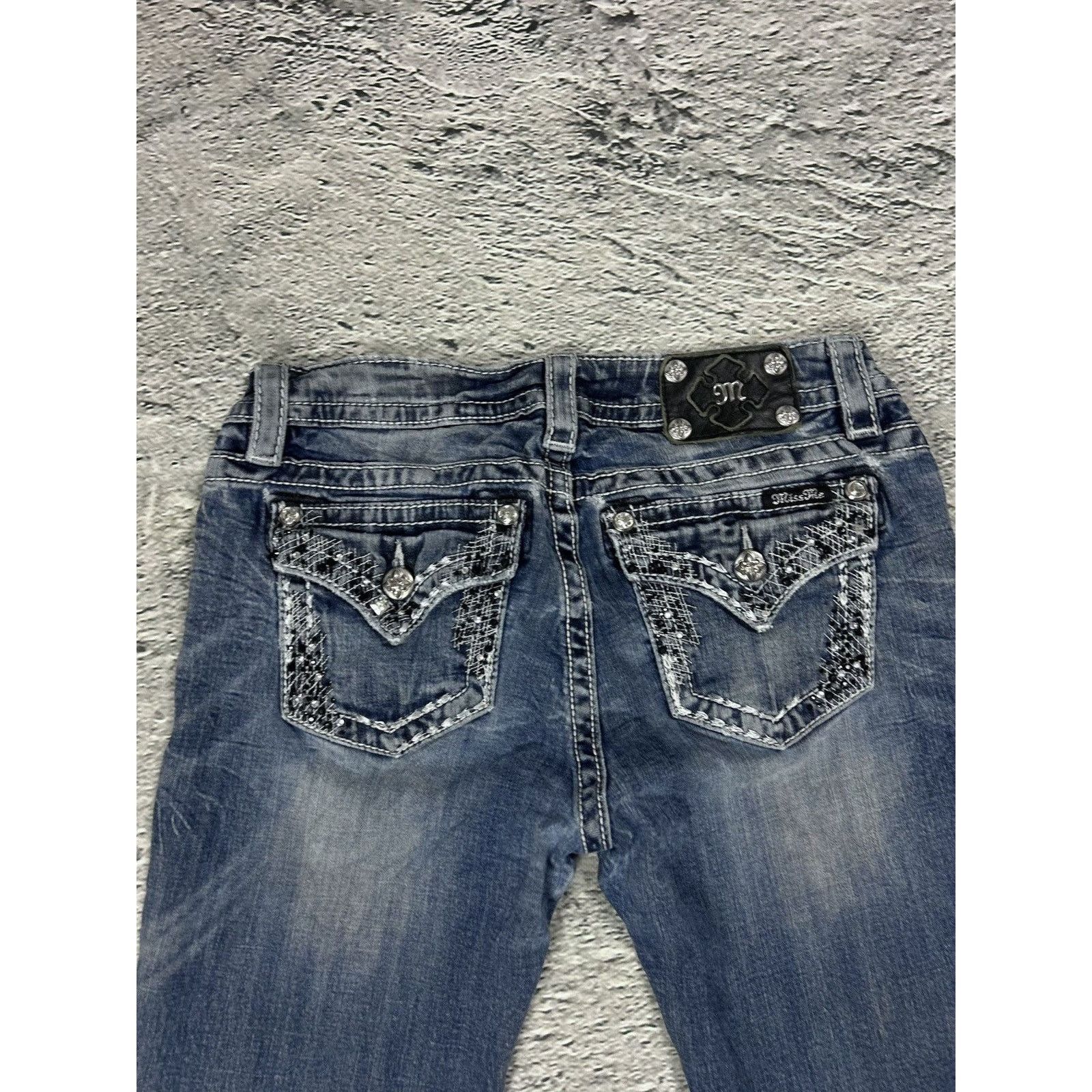 Miss Me Miss Me flared bootcut white stitching denim vintage y2k Size 29" - 2 Thumbnail