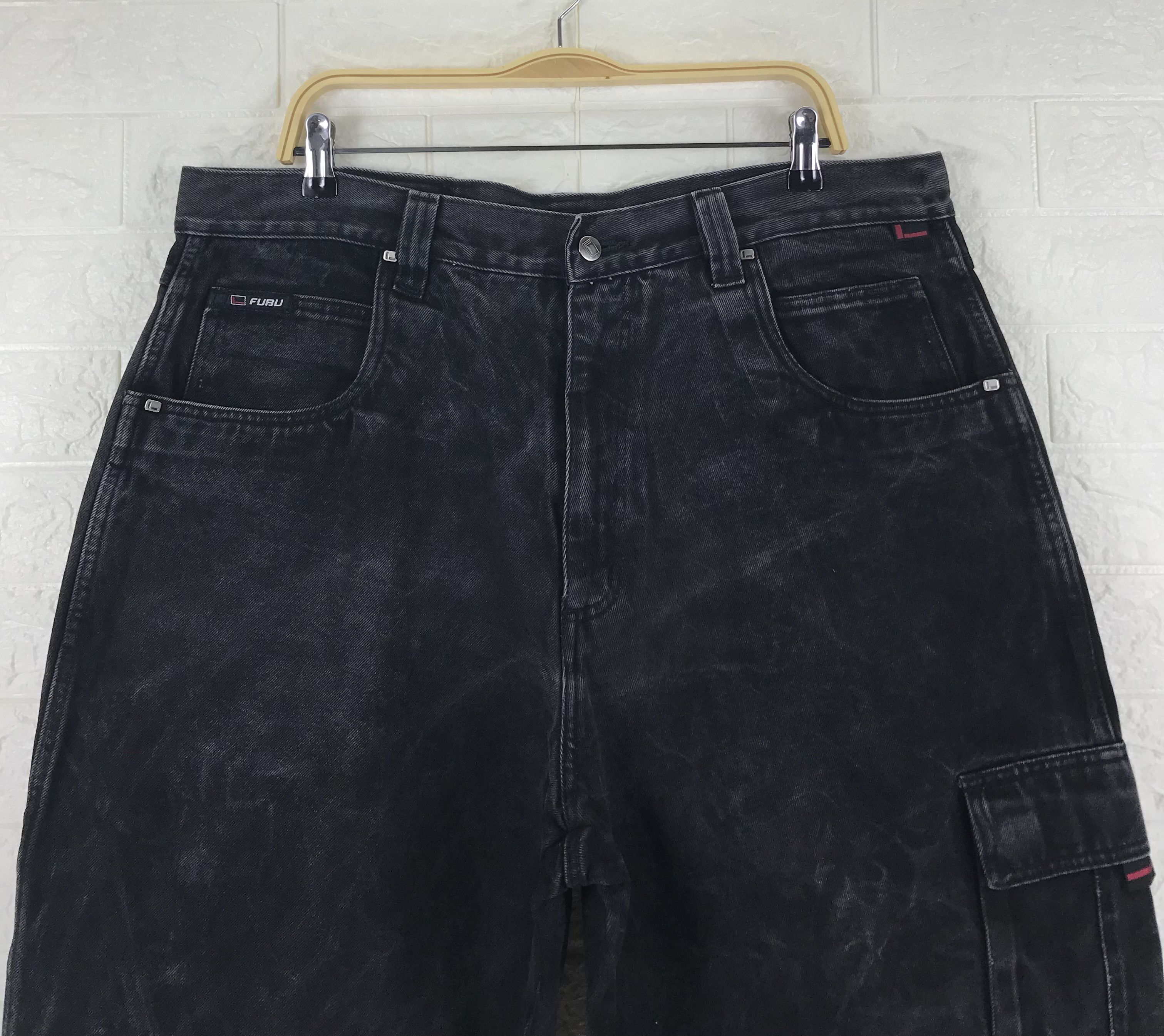 Fubu Vintage Fubu Faded Black Cargo Baggy Jeans Crazy Wide Denim Size US 38 / EU 54 - 6 Thumbnail