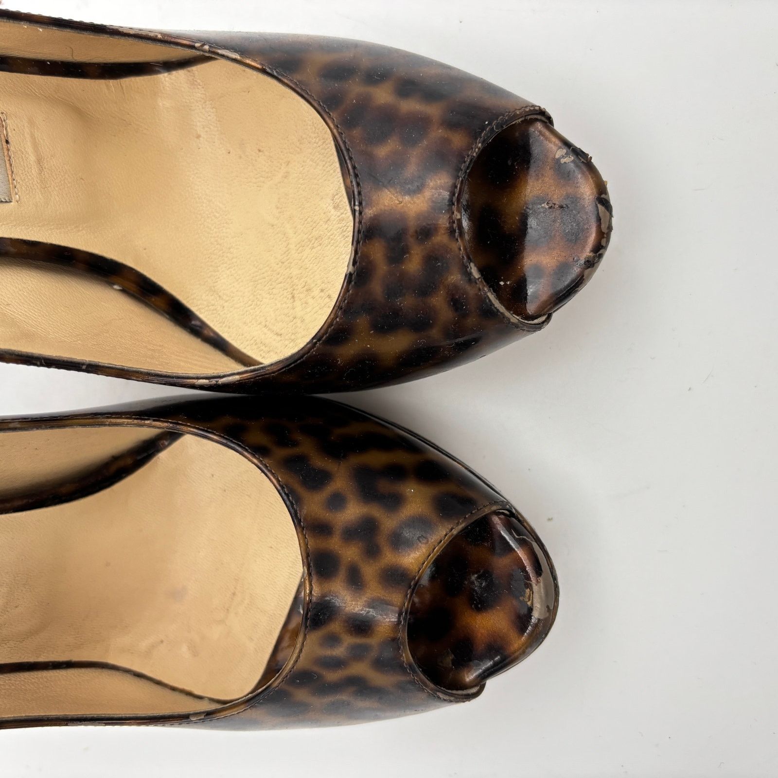 Jimmy Choo Jimmy Choo Cheetah Print Patent Leather Peep Toe Pumps 37.5 Size US 7.5 / IT 37.5 - 10 Thumbnail