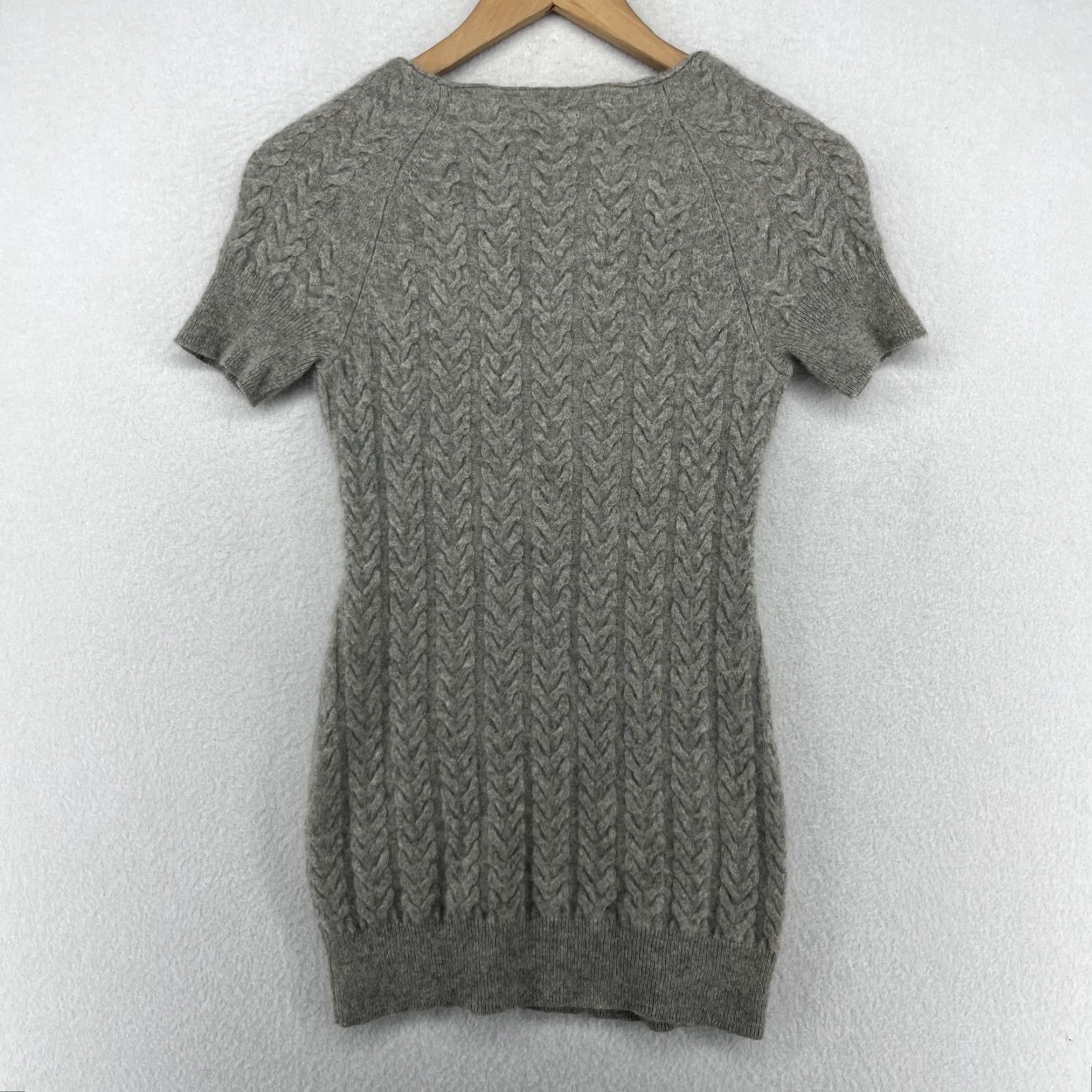 VINTAGE Elena Solano Cashmere Sweater Dress Short Sleeve Gray Women S  Classic Bodycon Fall Winter