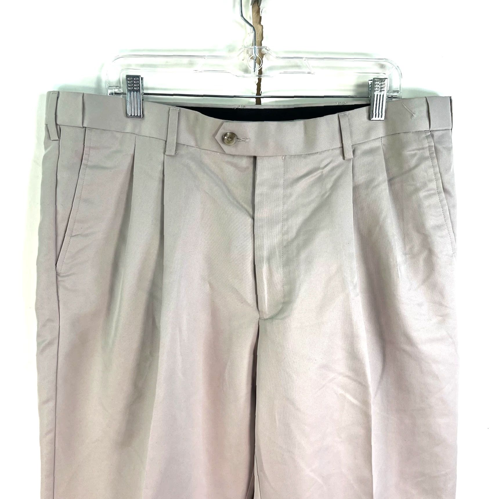 Perry Ellis Perry Ellis Portfolio FILIO-Flex Pleated Pants Mens Size 38/30 Straw Cuffed NWT Dress Pants Regular Be​ige Solid Size US 38 / EU 54 - 2 Thumbnail