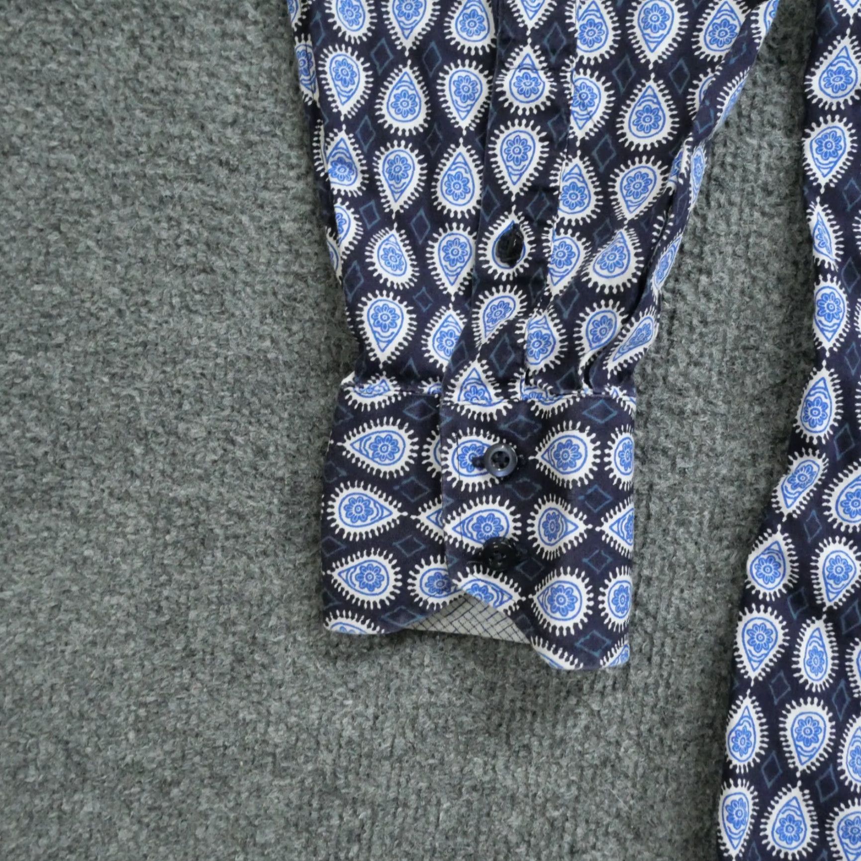 Vintage Thomas Dean Shirt Mens Large Blue Paisley Button Up Long Sleeve Dress Shirt Size 42R - 4 Thumbnail