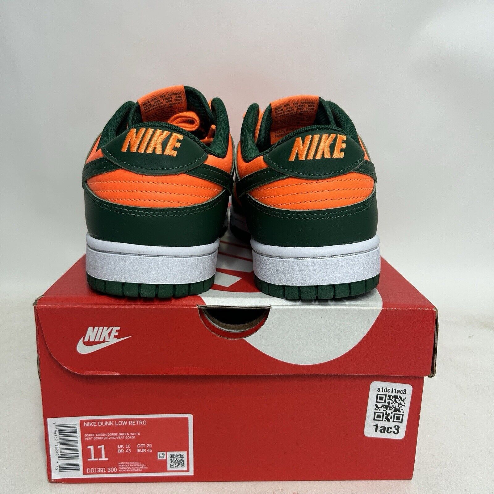 Nike Nike Dunk Low Retro “Miami Hurricanes/Green Orange” 2024 Size US 11 / EU 44 - 4 Thumbnail