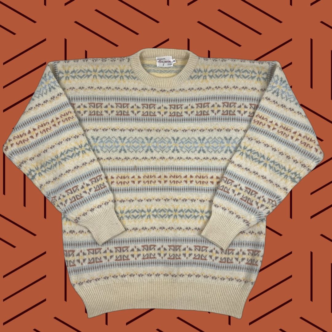 Vintage VTG Cubus Wool Sweater Mens XL Ivory Fair Isle Crew Neck Pullover 90s Vintage Classic Outdoors Mens Size US XL / EU 56 / 4 - 1 Thumbnail