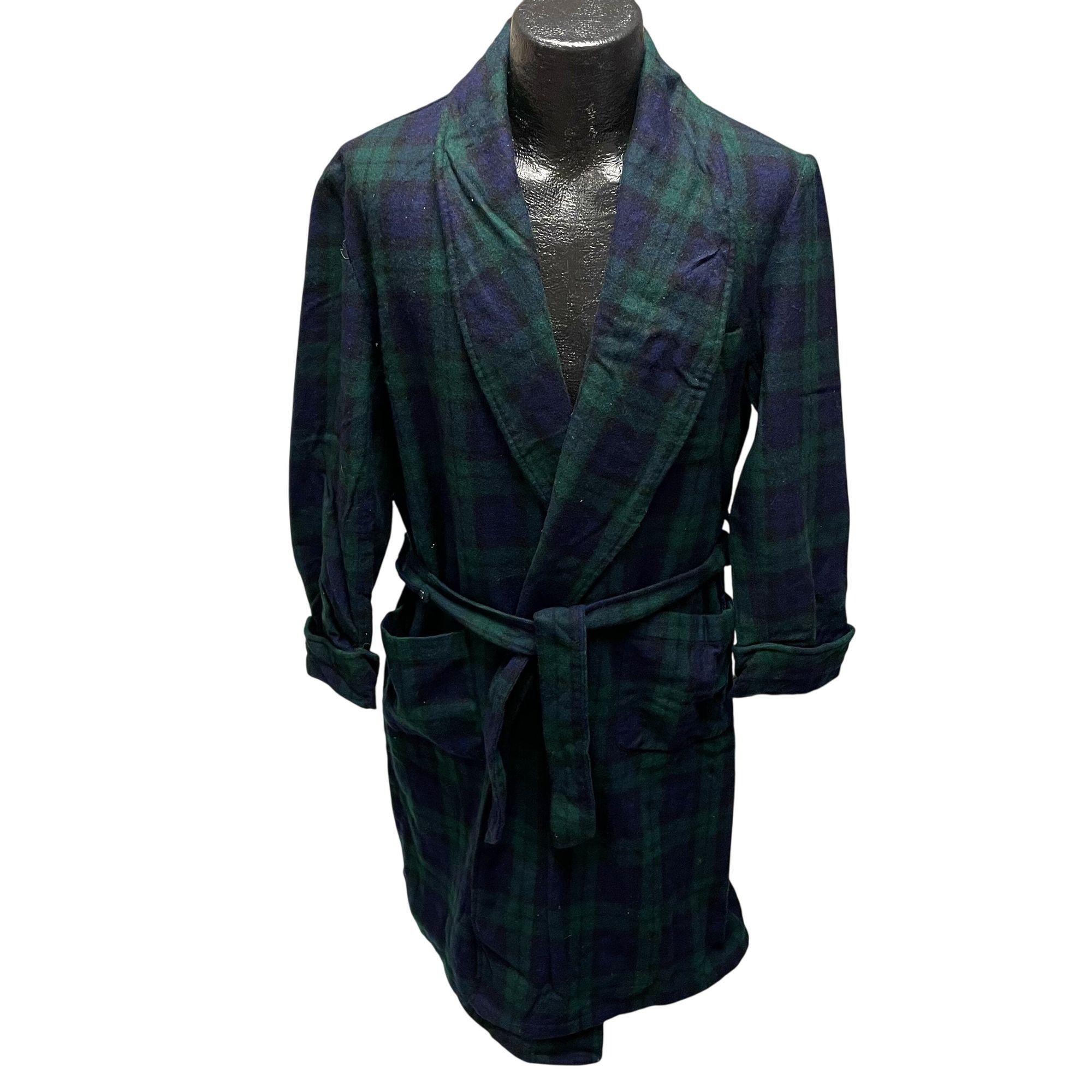 Other 60's Kentfield Men WOODSMAN LOUNGER SHADOW PLAID Wool Robe M Size 40 - 1 Thumbnail