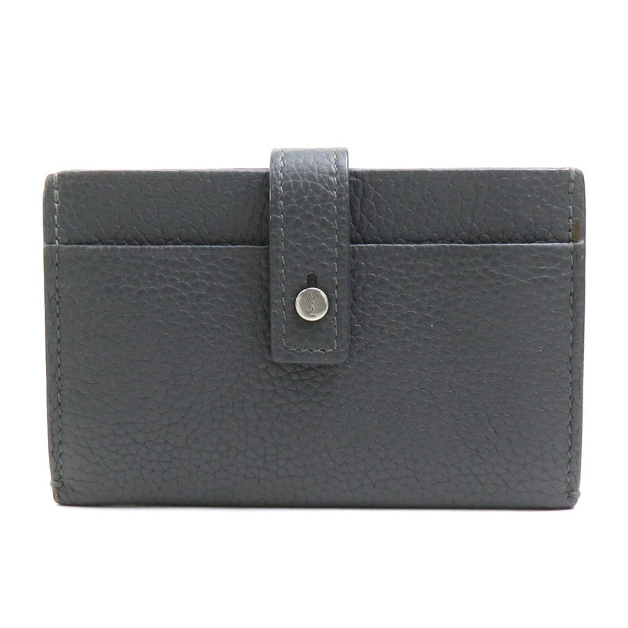 Saint Laurent Paris Saint Laurent Business Card Holder/Card Case Leather Grey Men's Women's 56082a Size ONE SIZE - 1 Thumbnail