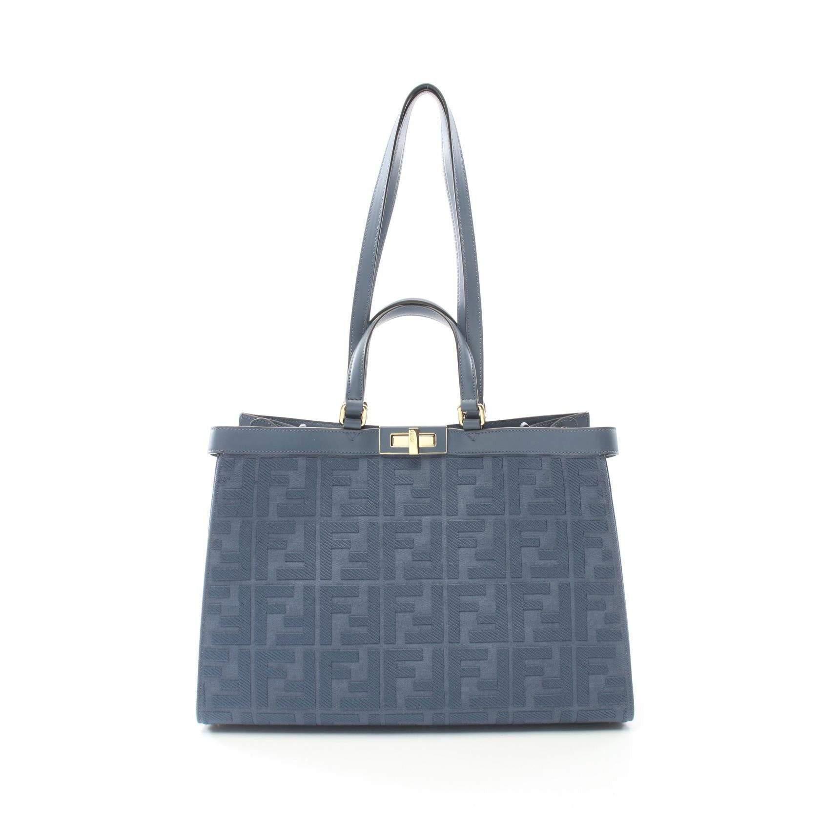 Fendi Fendi Peekaboo X Tote Medium Handbag Bag Canvas Leather Blue Size ONE SIZE - 1 Thumbnail