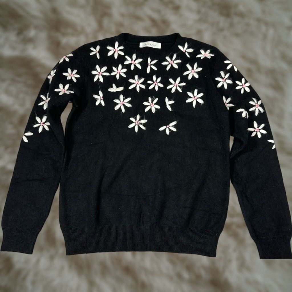 Vintage VINTAGE Simply Jud Womens Flower Embroidered Long Sleeve Sweater XS Black Wool Blend Size XS / US 0-2 / IT 36-38 - 1 Thumbnail