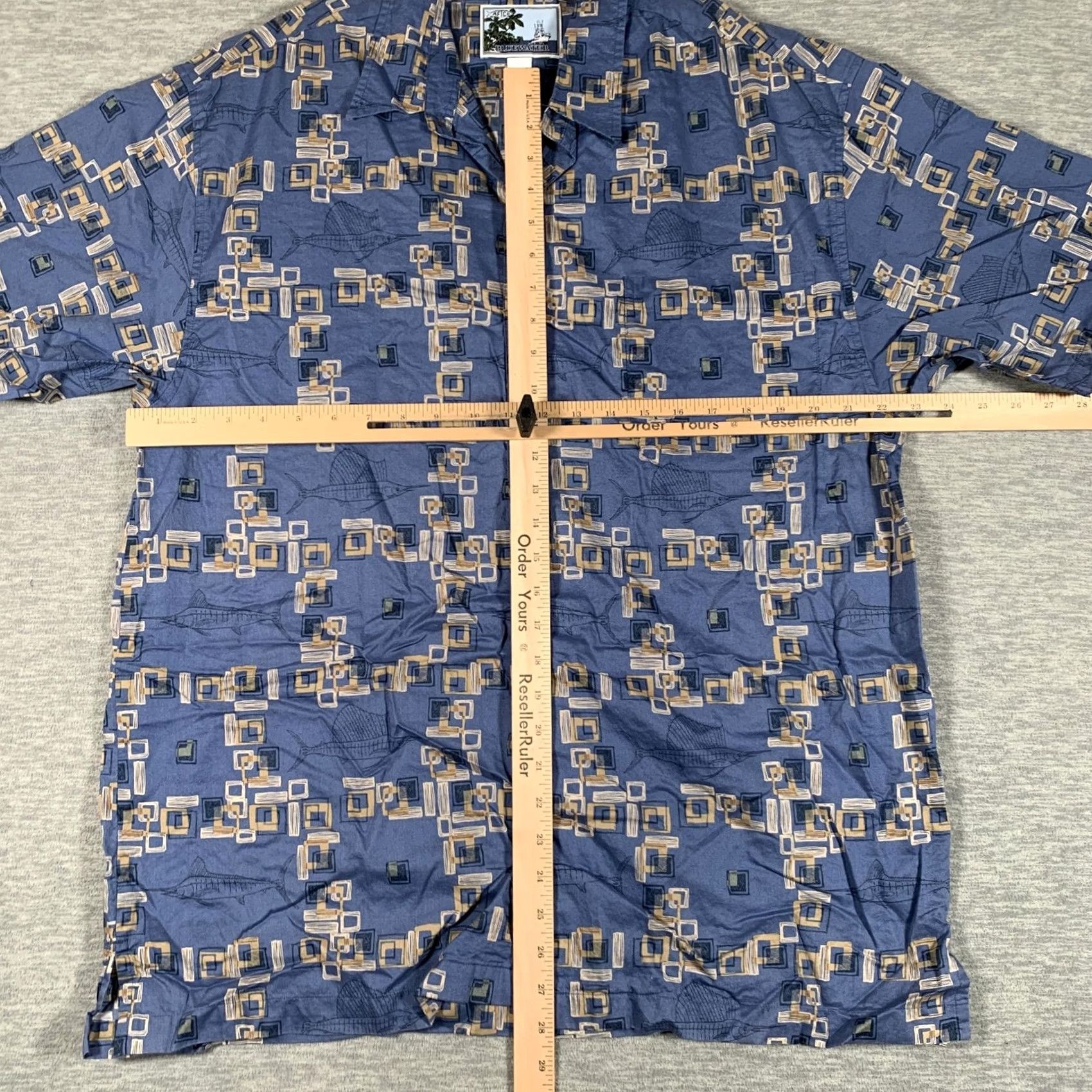 Vintage Bluewater Shirt XL Blue Geometric Fish Short Sleeve Button Front Cotton Mens Size US XL / EU 56 / 4 - 6 Thumbnail