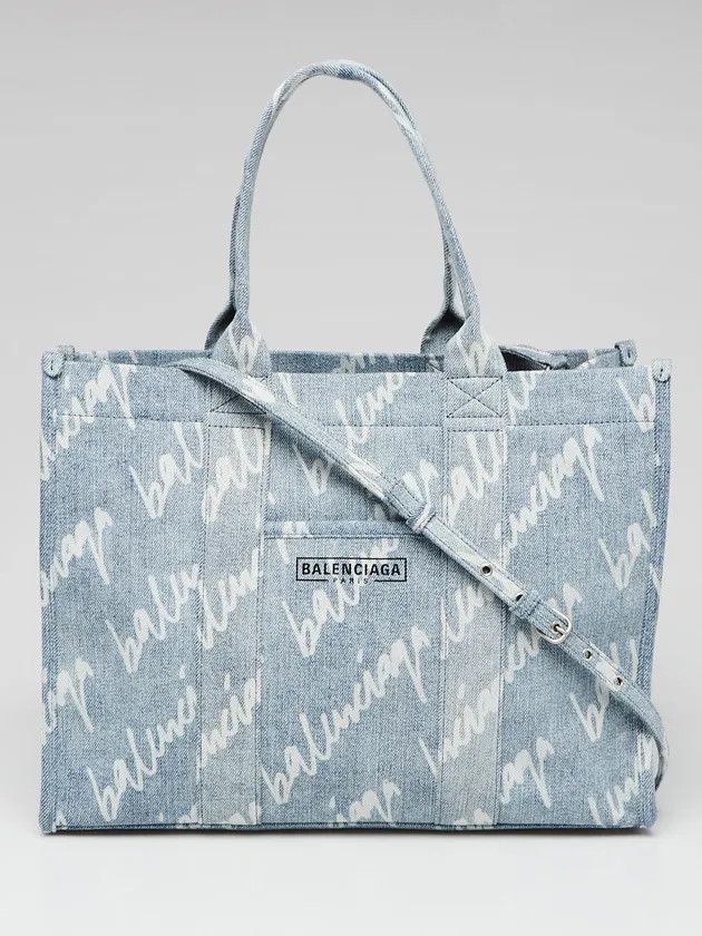 Balenciaga o1srvl11e1224 Size: OS Tote Bag In Printed Denim in Blue Size ONE SIZE - 1 Thumbnail