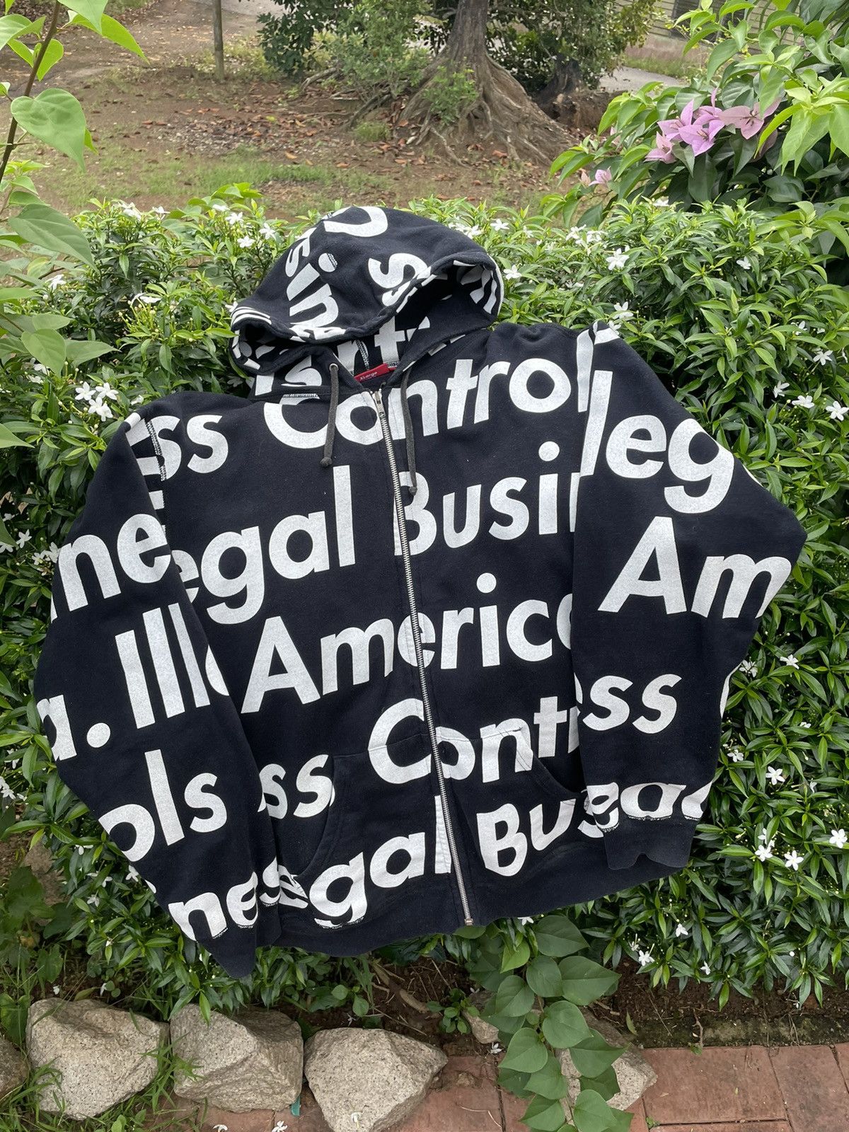 Image of Supreme Illegal Bisunes Controls America Zip Up Hoodie in Black, Men's (Size XL)