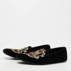 Dolce & Gabbana o1y0125 Velvet Embroidered Loafers in Black Size US 8.5 / EU 41-42 - 2 Thumbnail