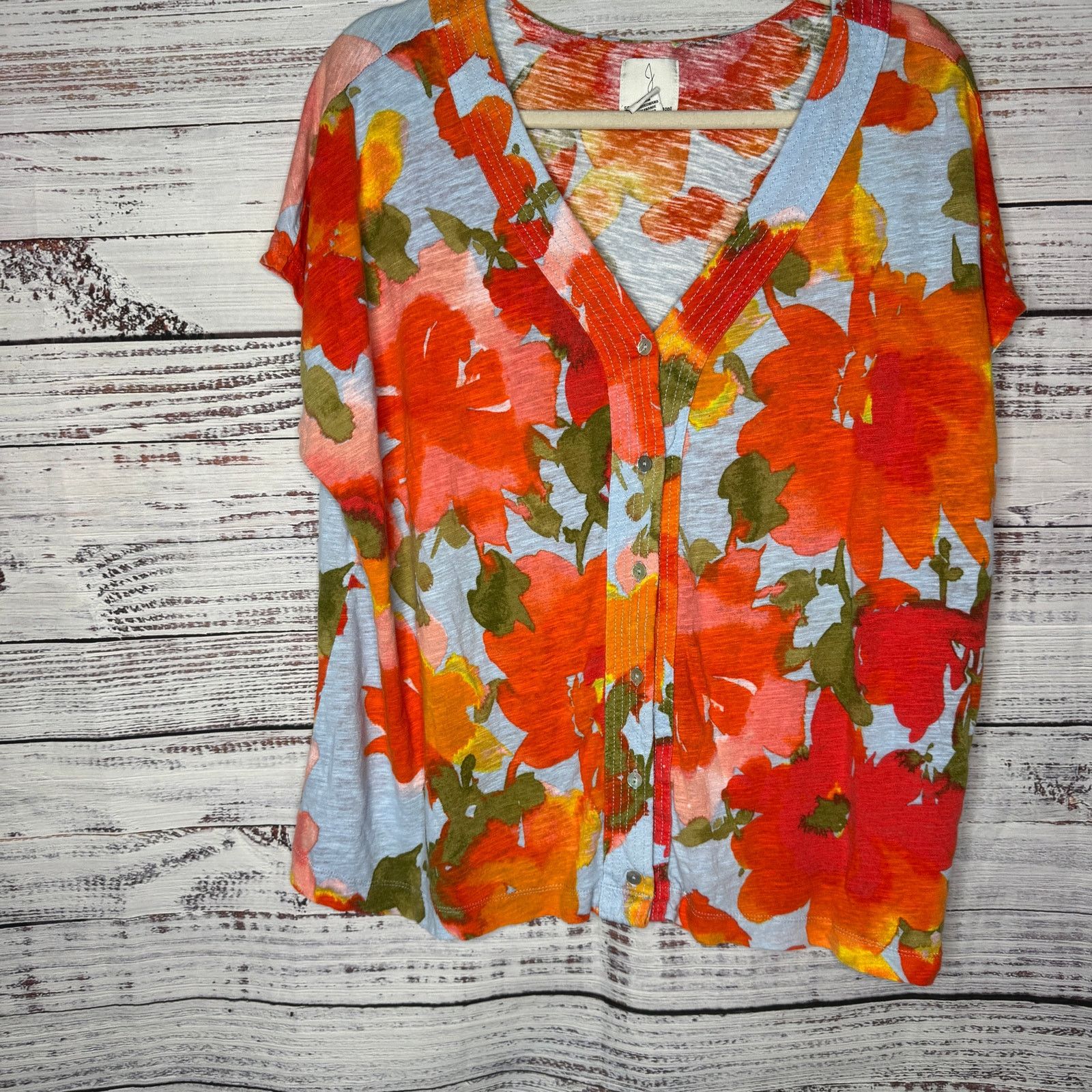 Joie Joie Linen Blend Floral Button Front Blouse OversizedTop 2X Size XXL / US 16-18 / IT 52-54 - 1 Thumbnail