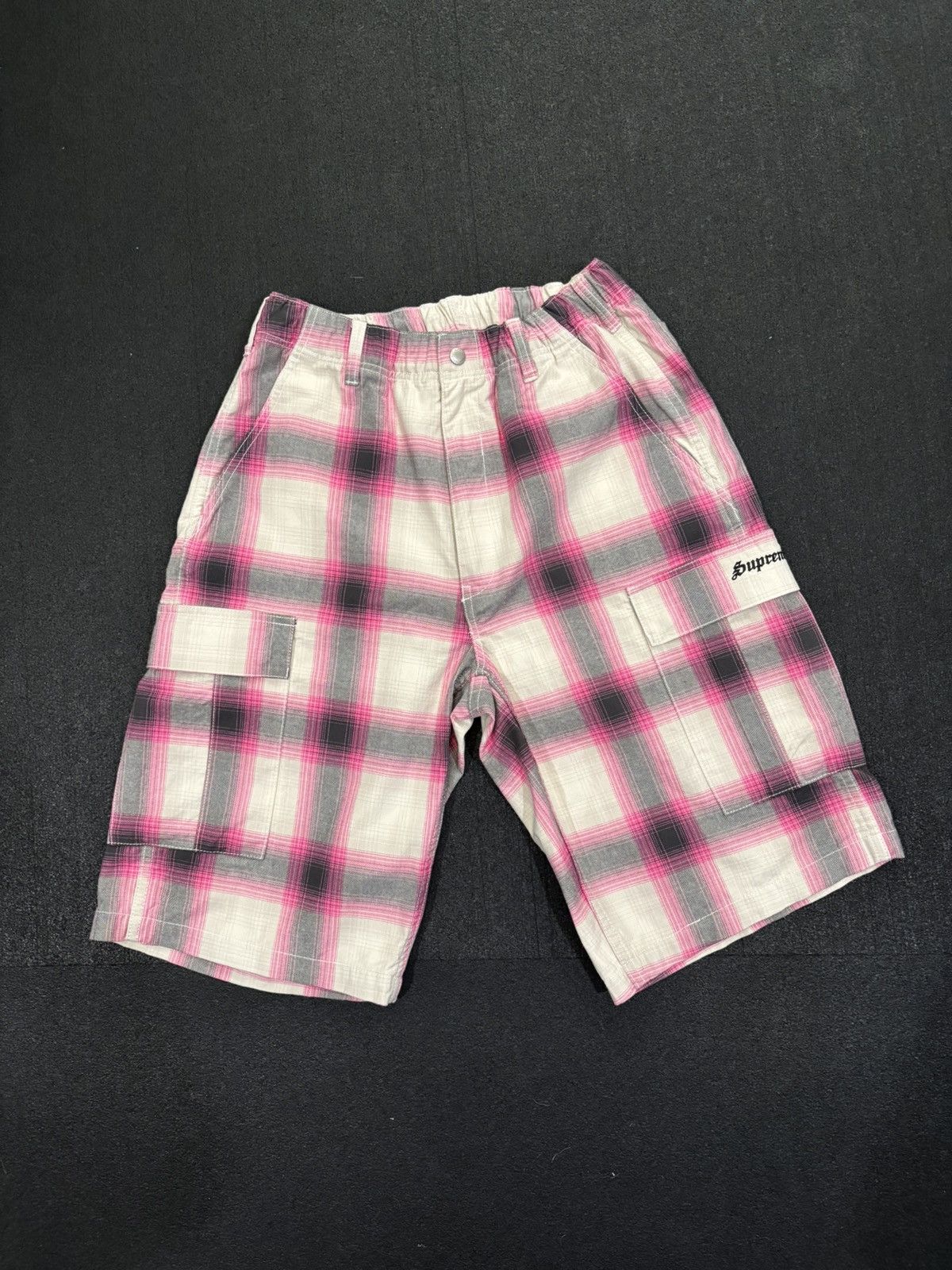 Supreme Shadow Plaid Cargo Short Pink